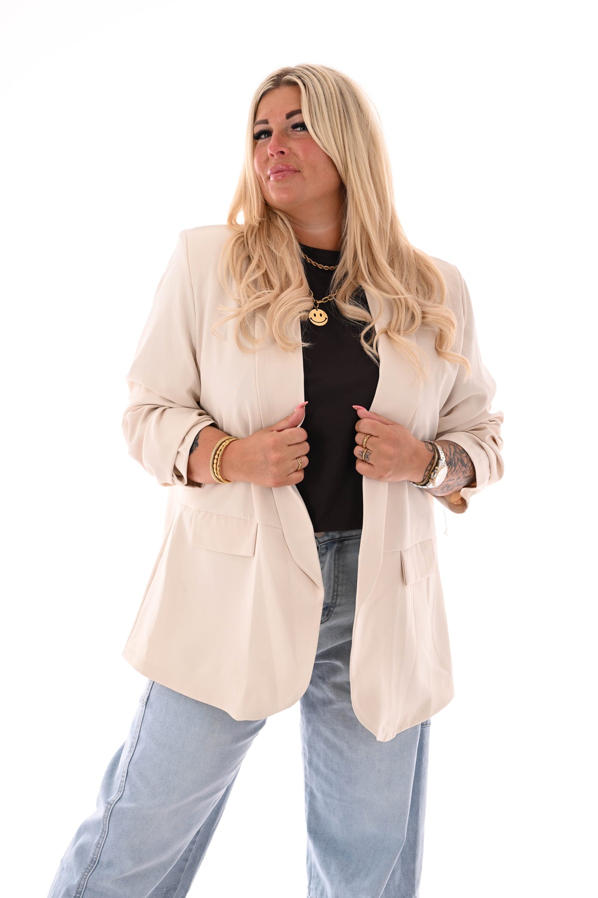 Blazer ophaalmouwen uni beige