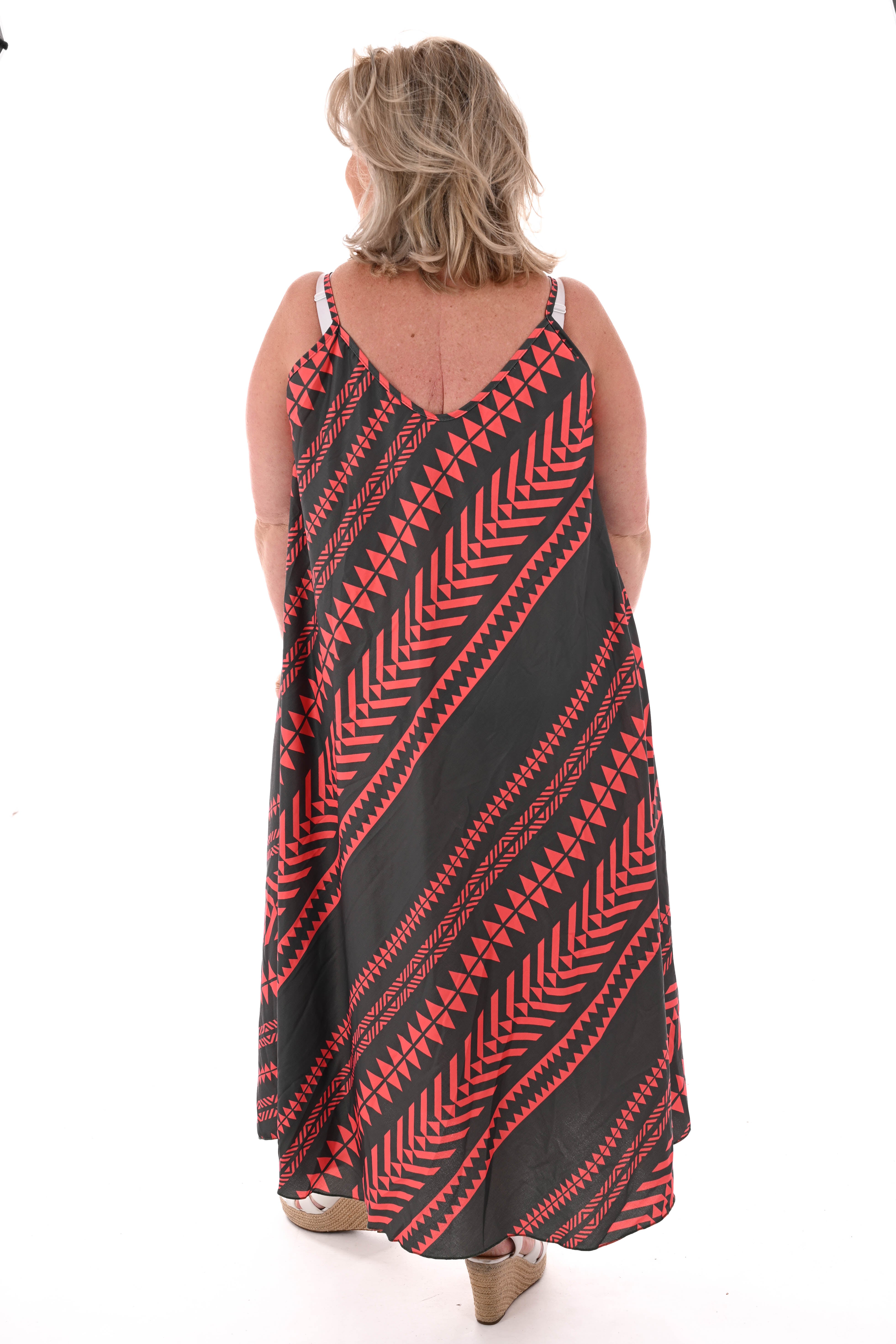 Lange jurk spaghetti bandjes aztec legergroen