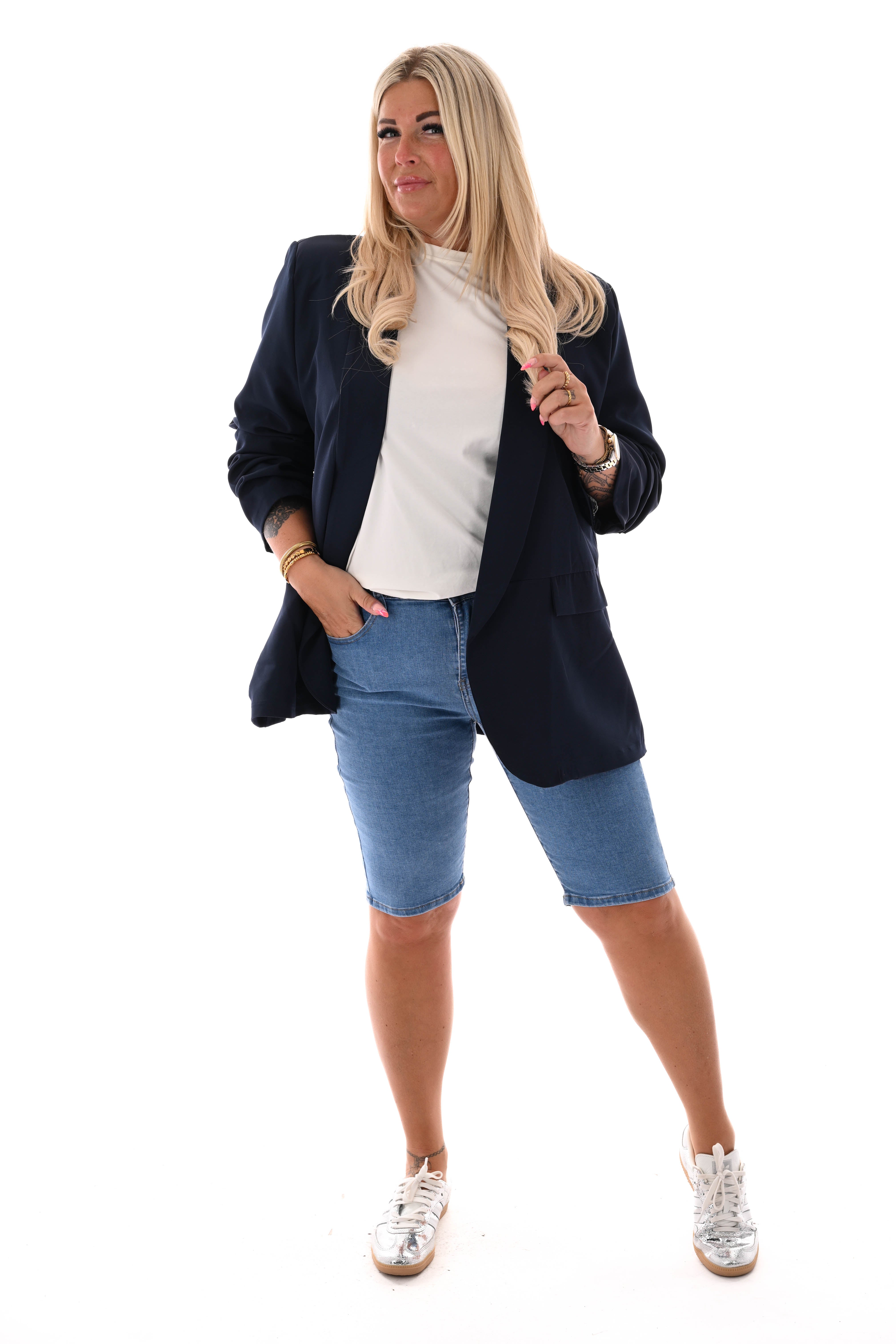 Blazer ophaalmouwen uni marineblauw