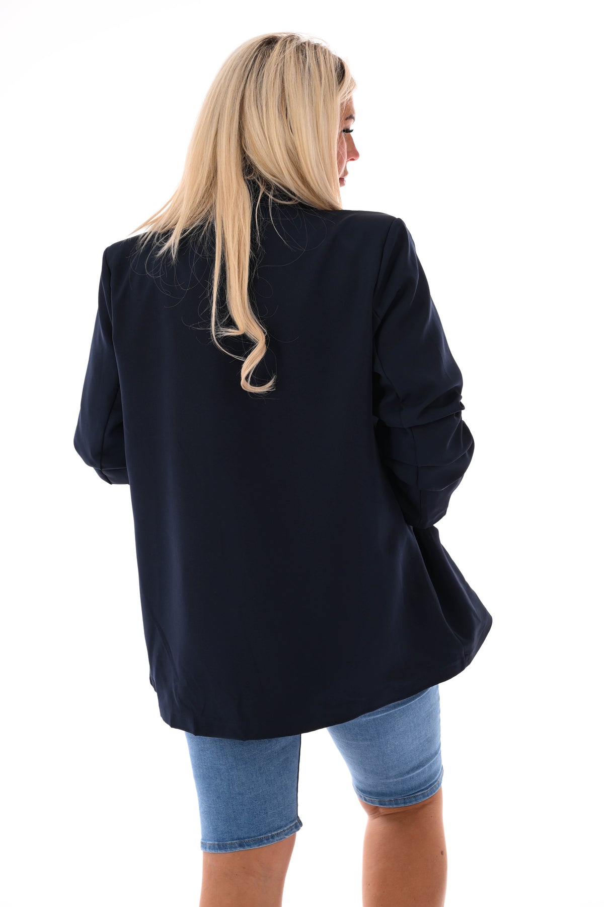 Blazer ophaalmouwen uni marineblauw