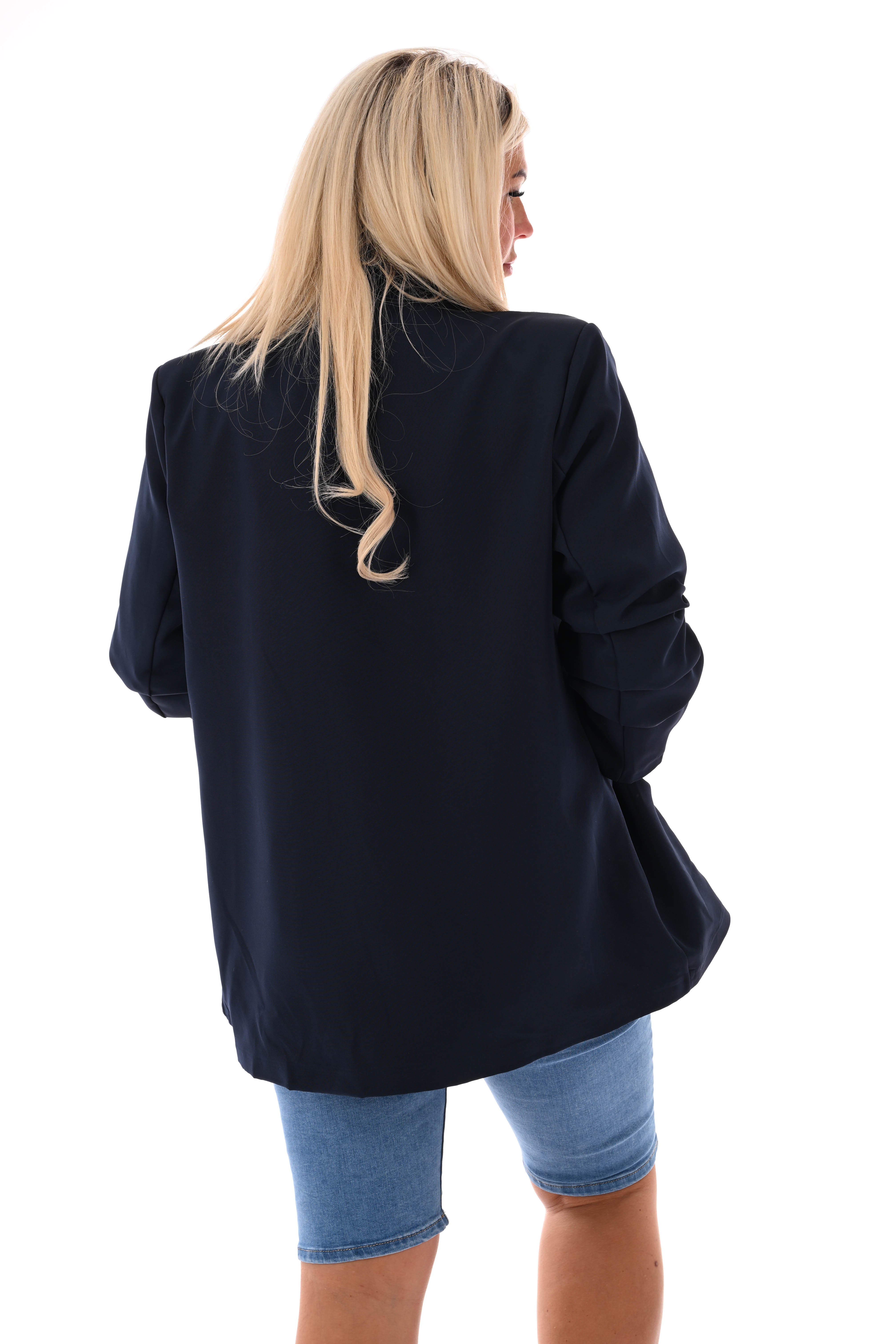 Blazer ophaalmouwen uni marineblauw