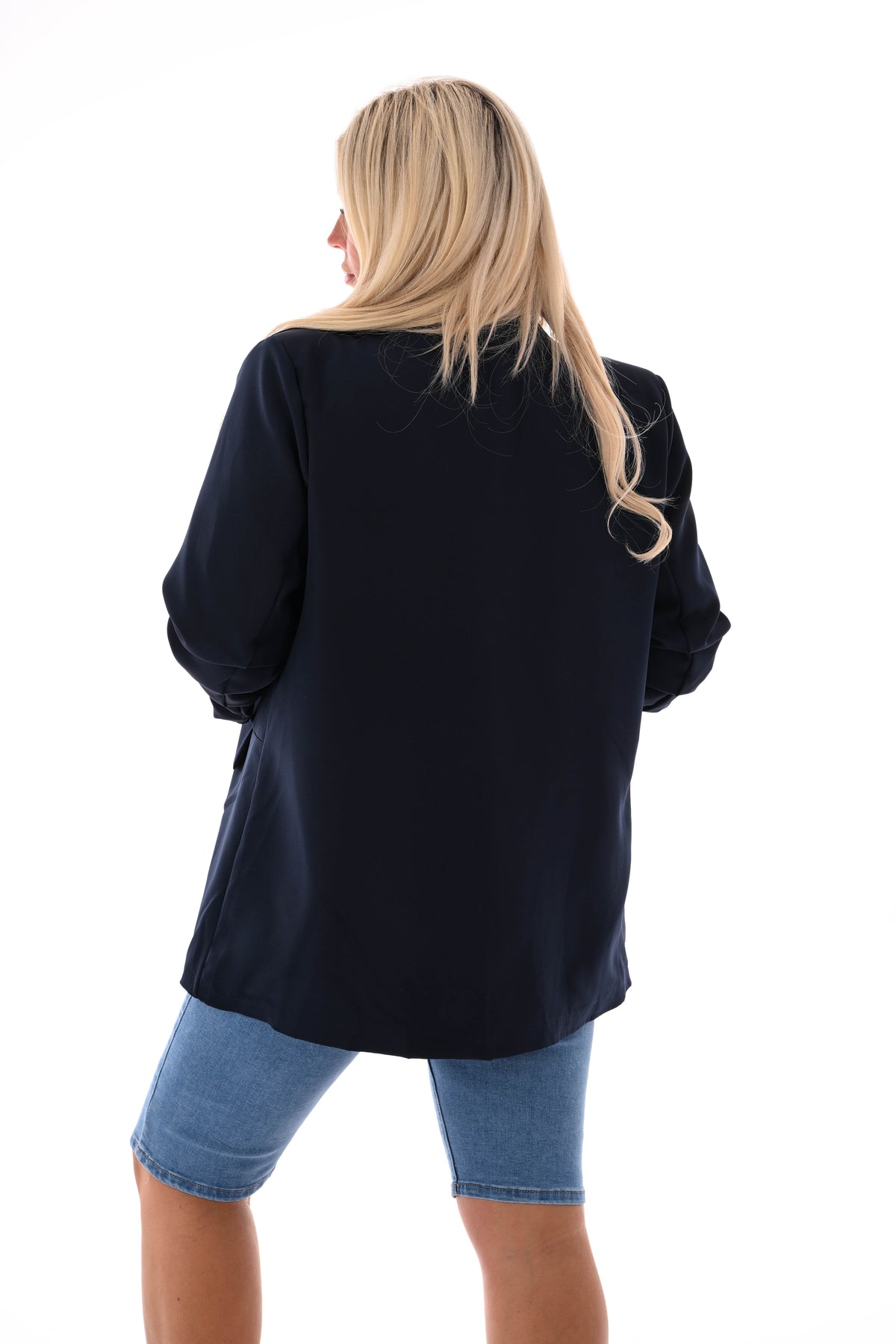 Blazer ophaalmouwen uni marineblauw