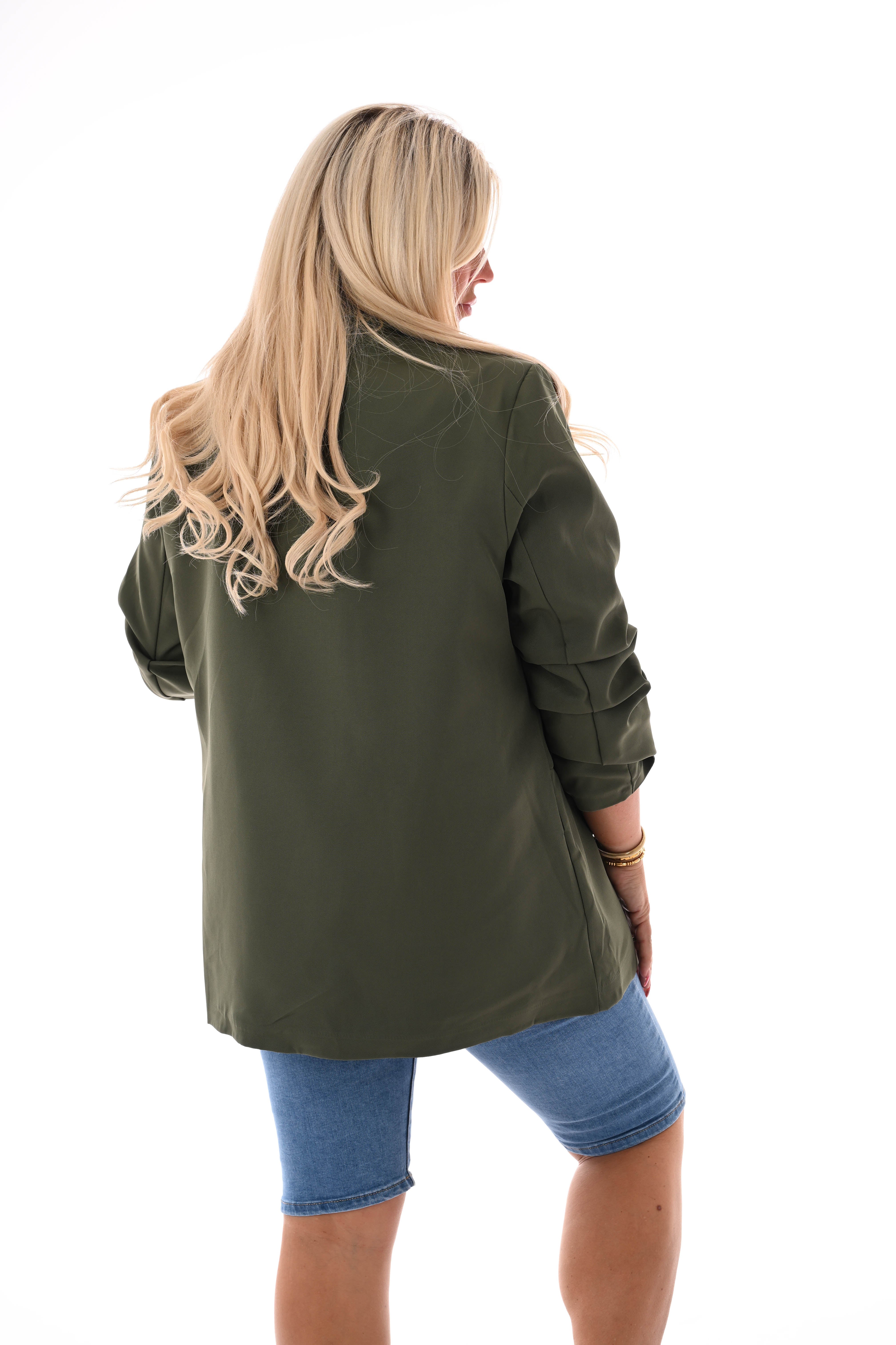 Blazer ophaalmouwen uni legergroen