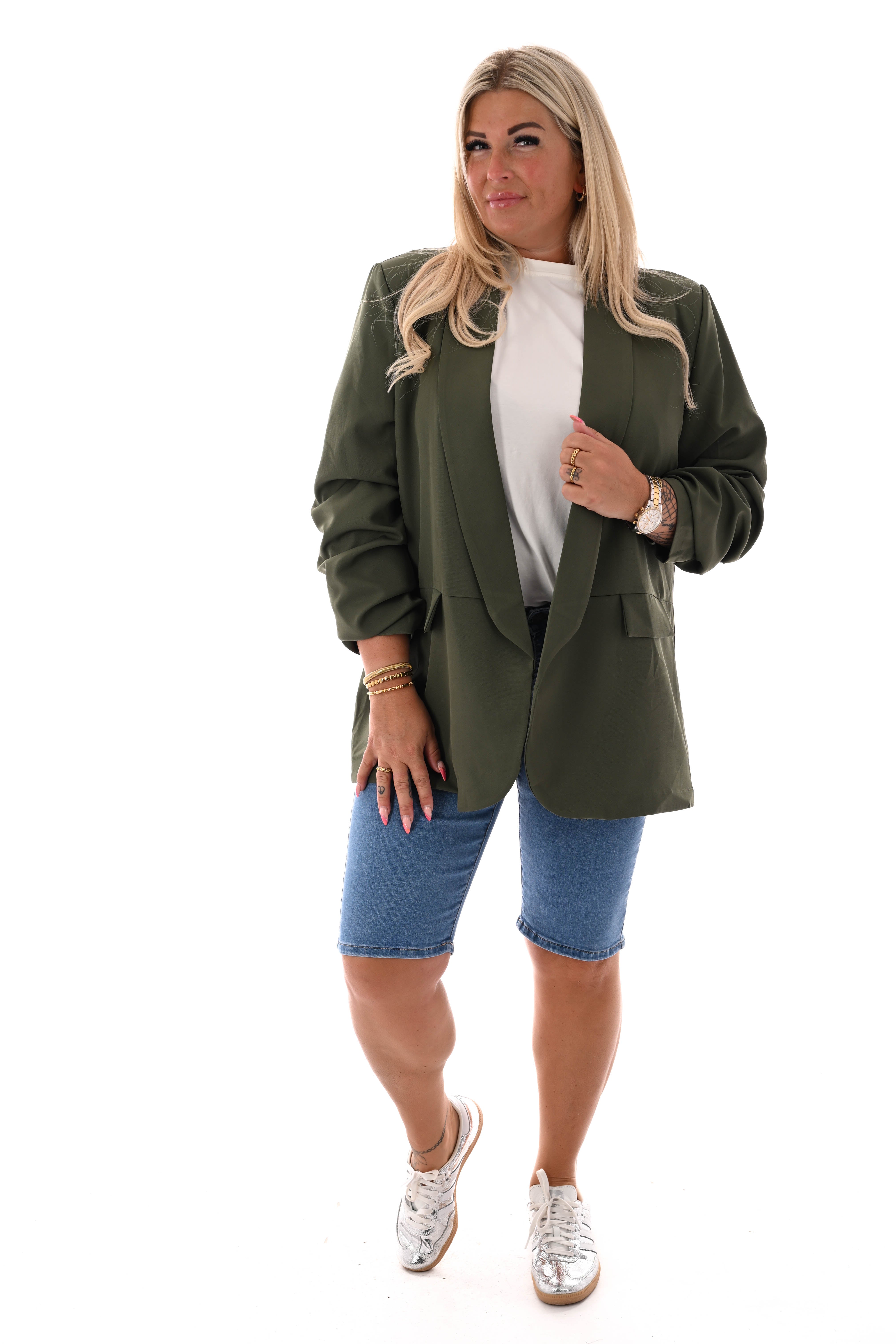 Blazer ophaalmouwen uni legergroen
