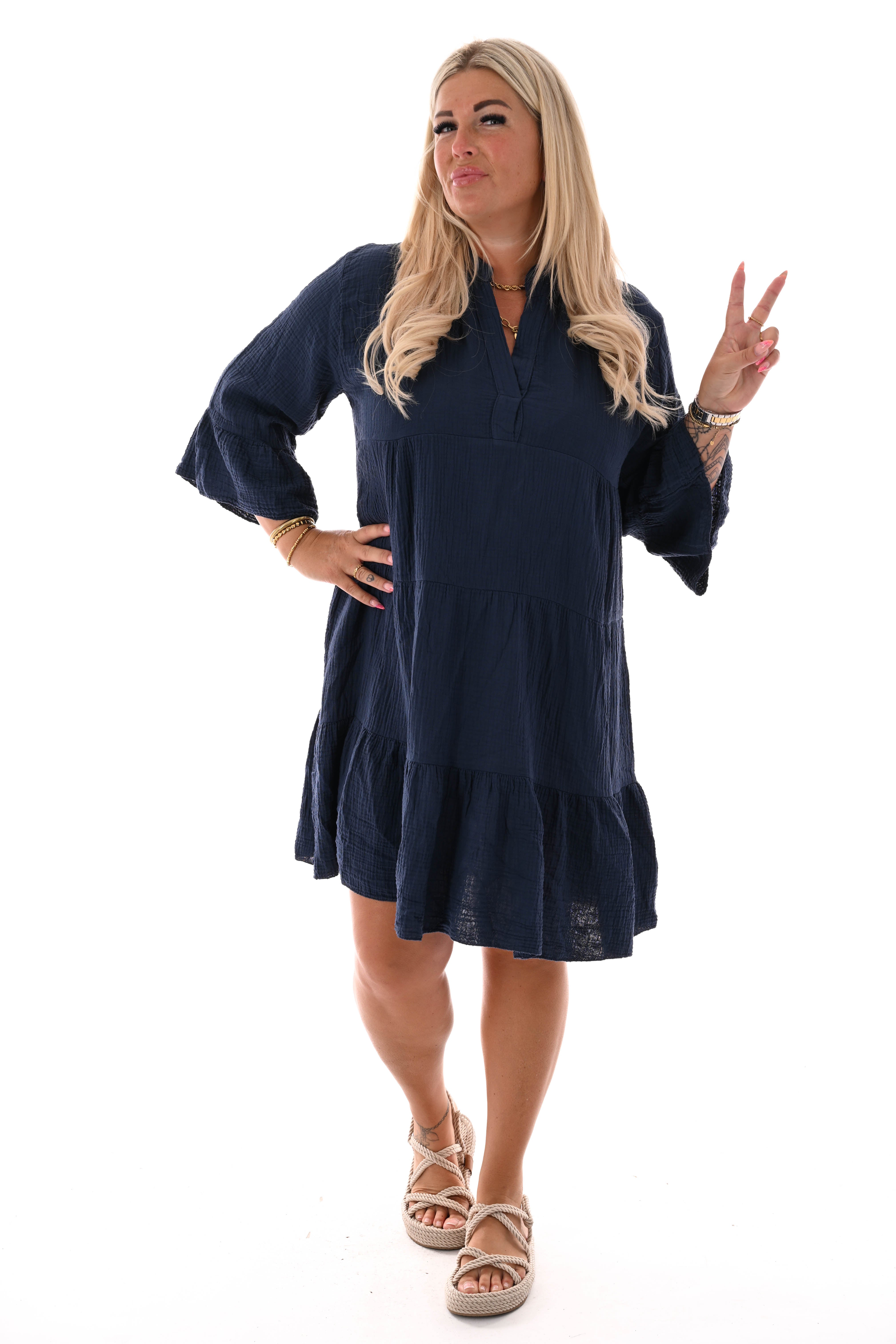 Wafel tuniek v-hals marineblauw