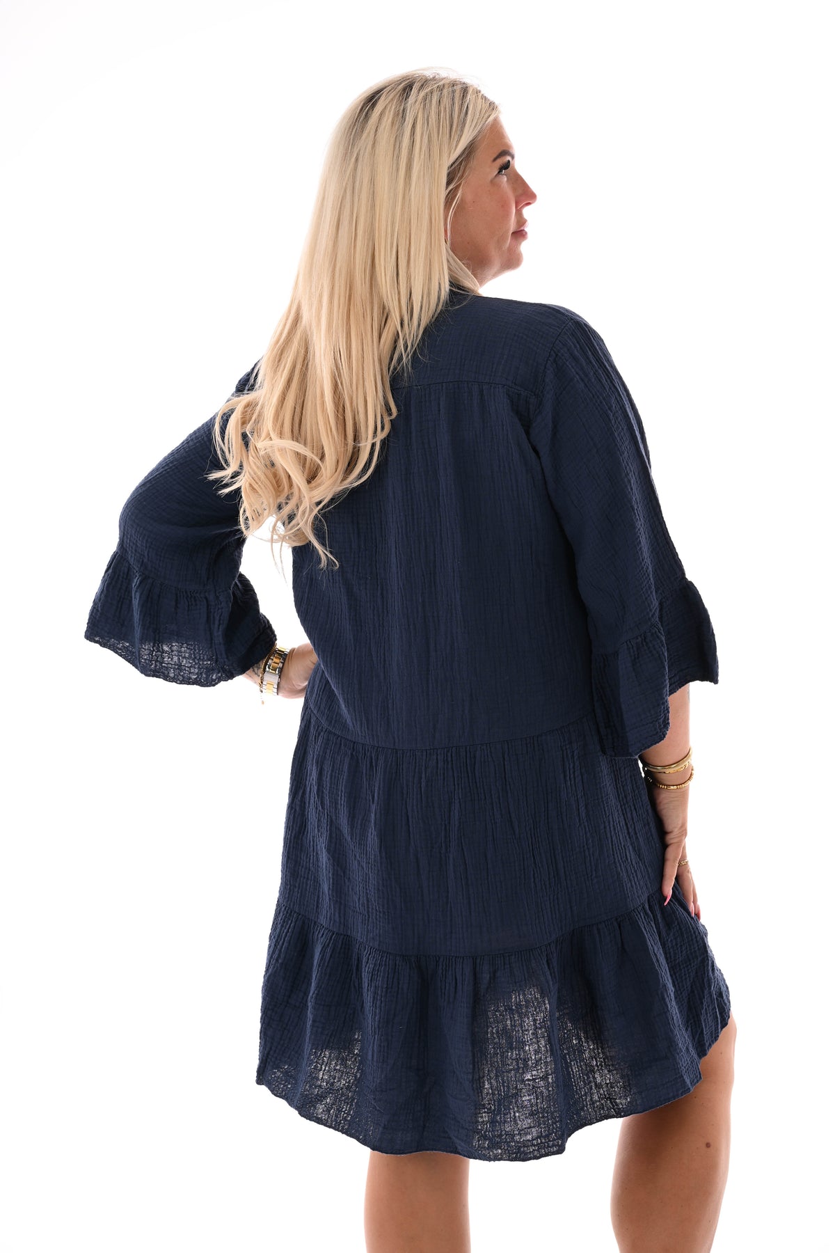 Wafel tuniek v-hals marineblauw
