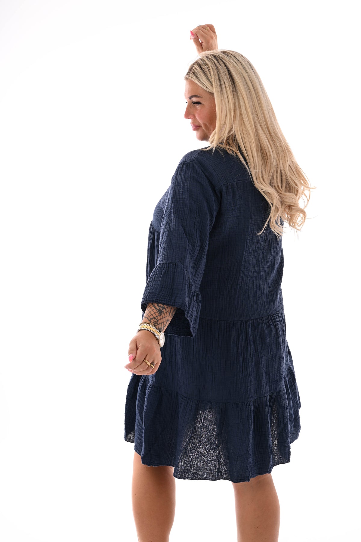 Wafel tuniek v-hals marineblauw