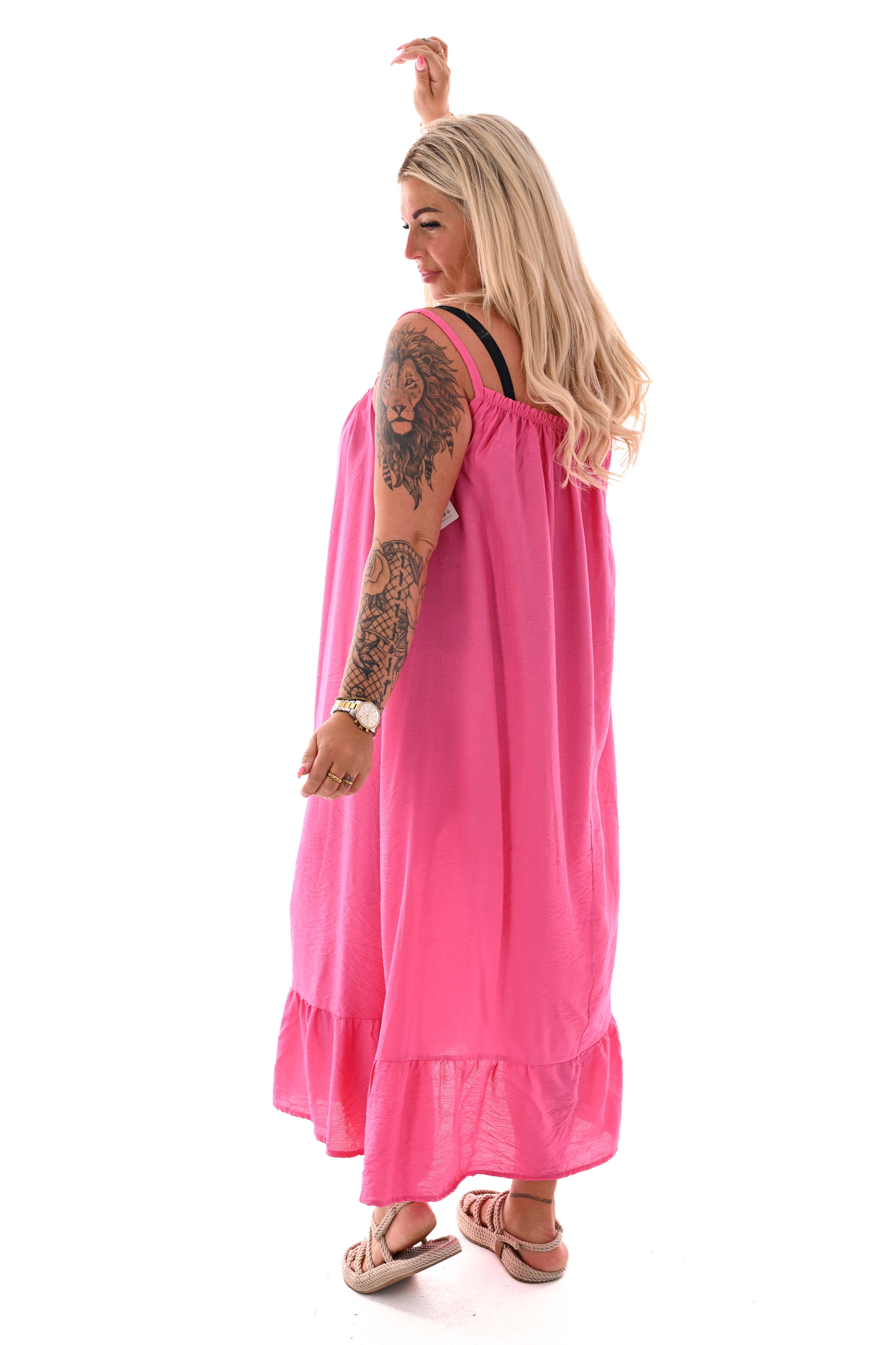 Jurk spaghetti bandjes met stretch fuchia