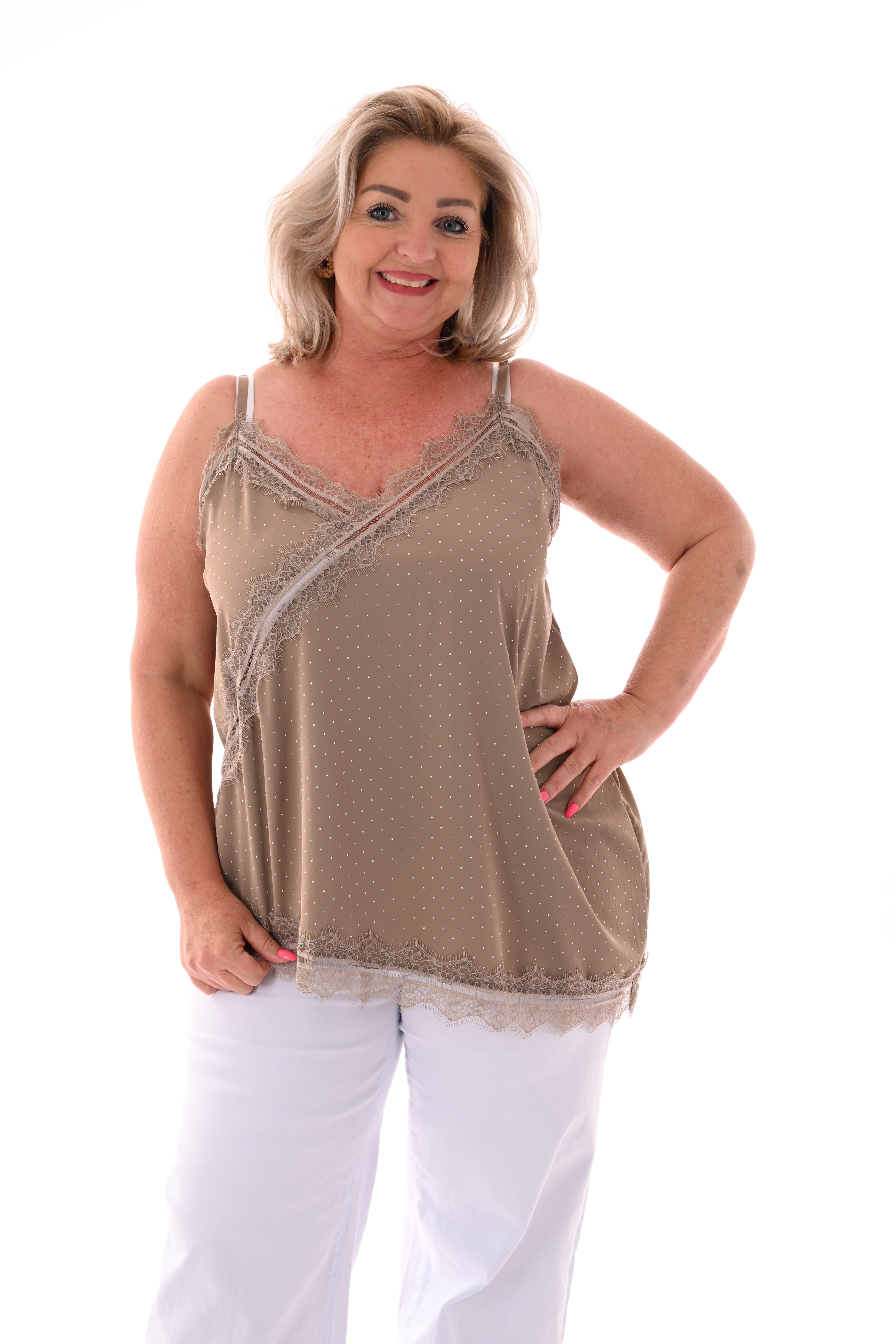 Hemdje kant en strass taupe