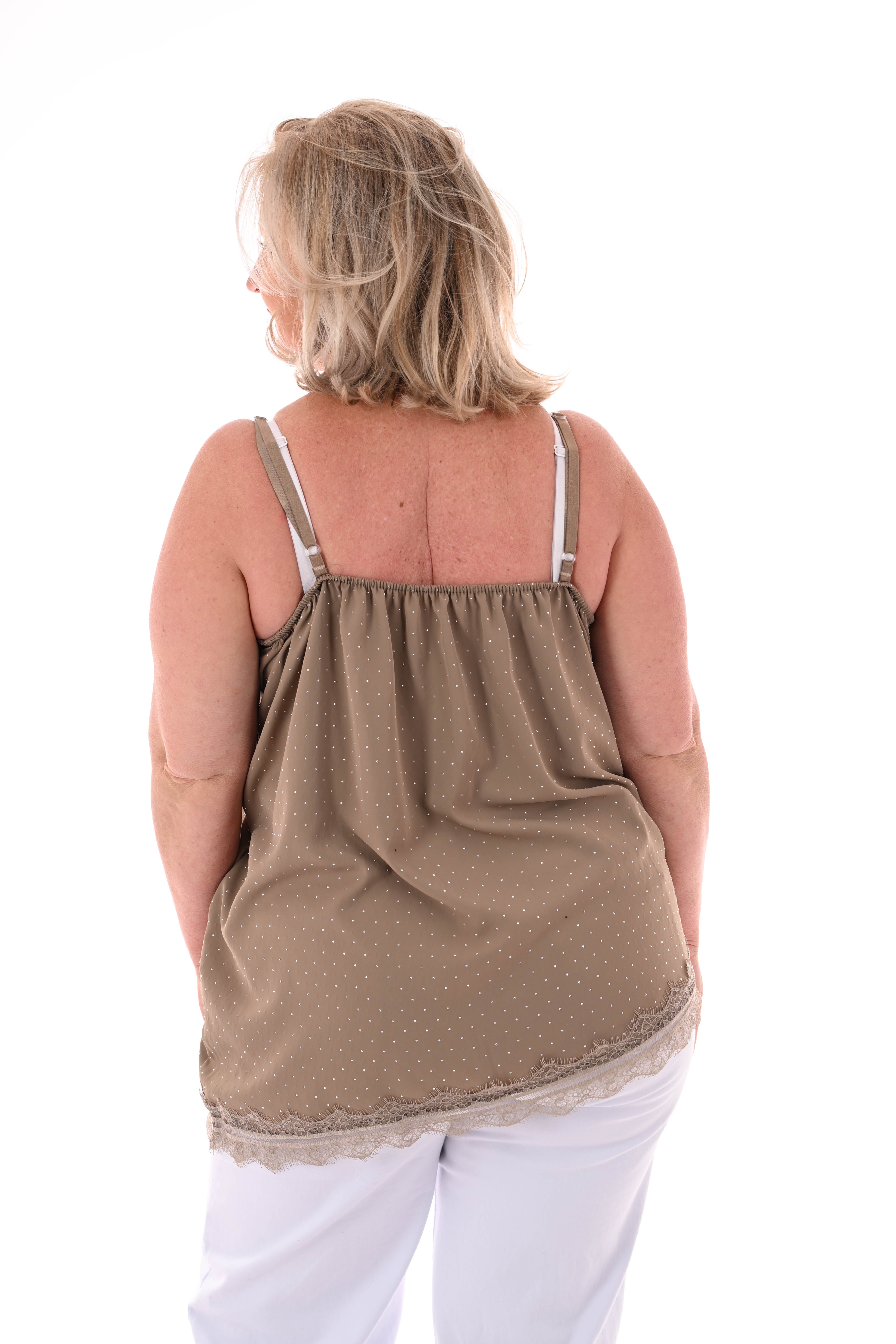 Hemdje kant en strass taupe