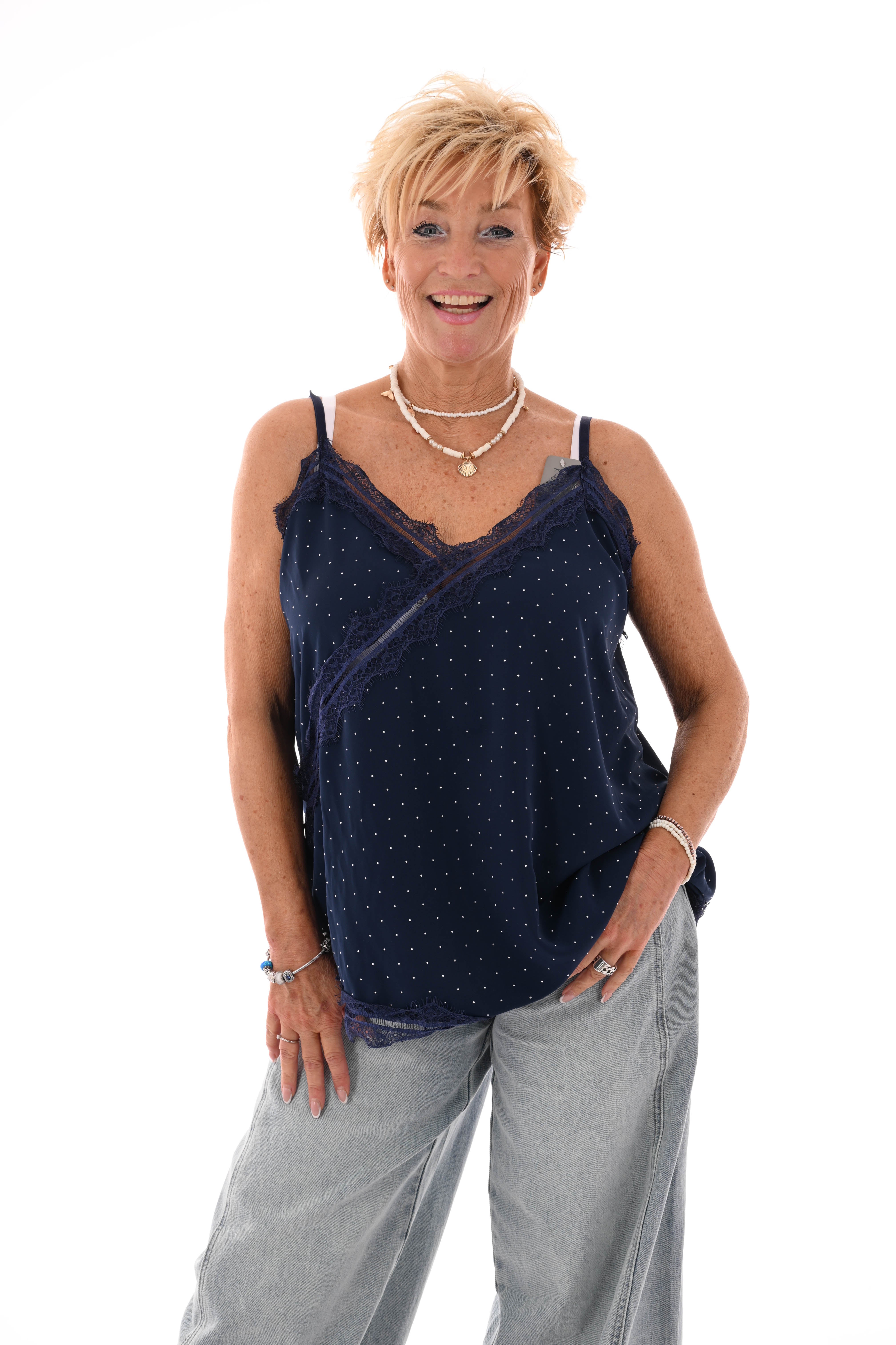 Hemdje kant en strass marineblauw
