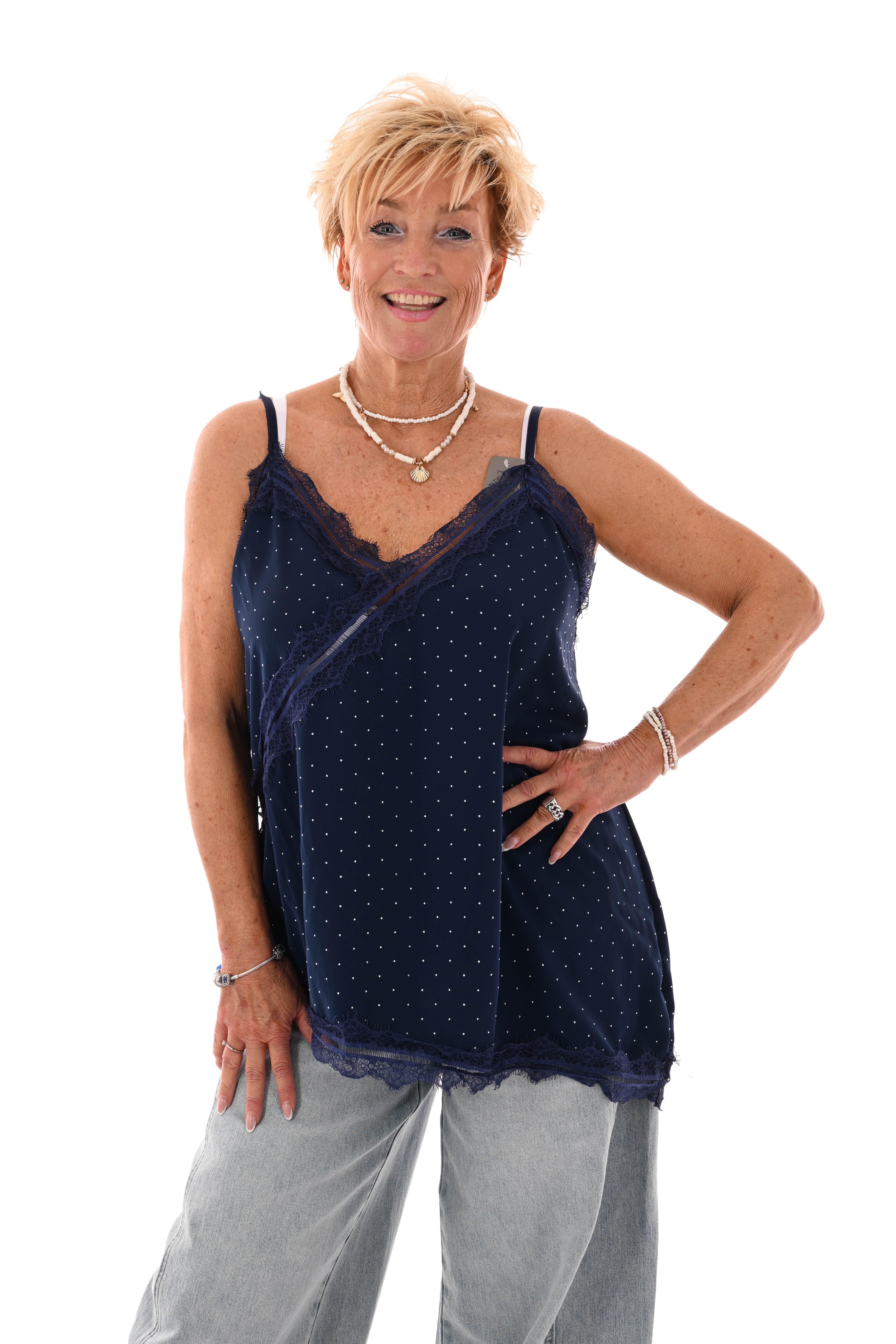 Hemdje kant en strass marineblauw