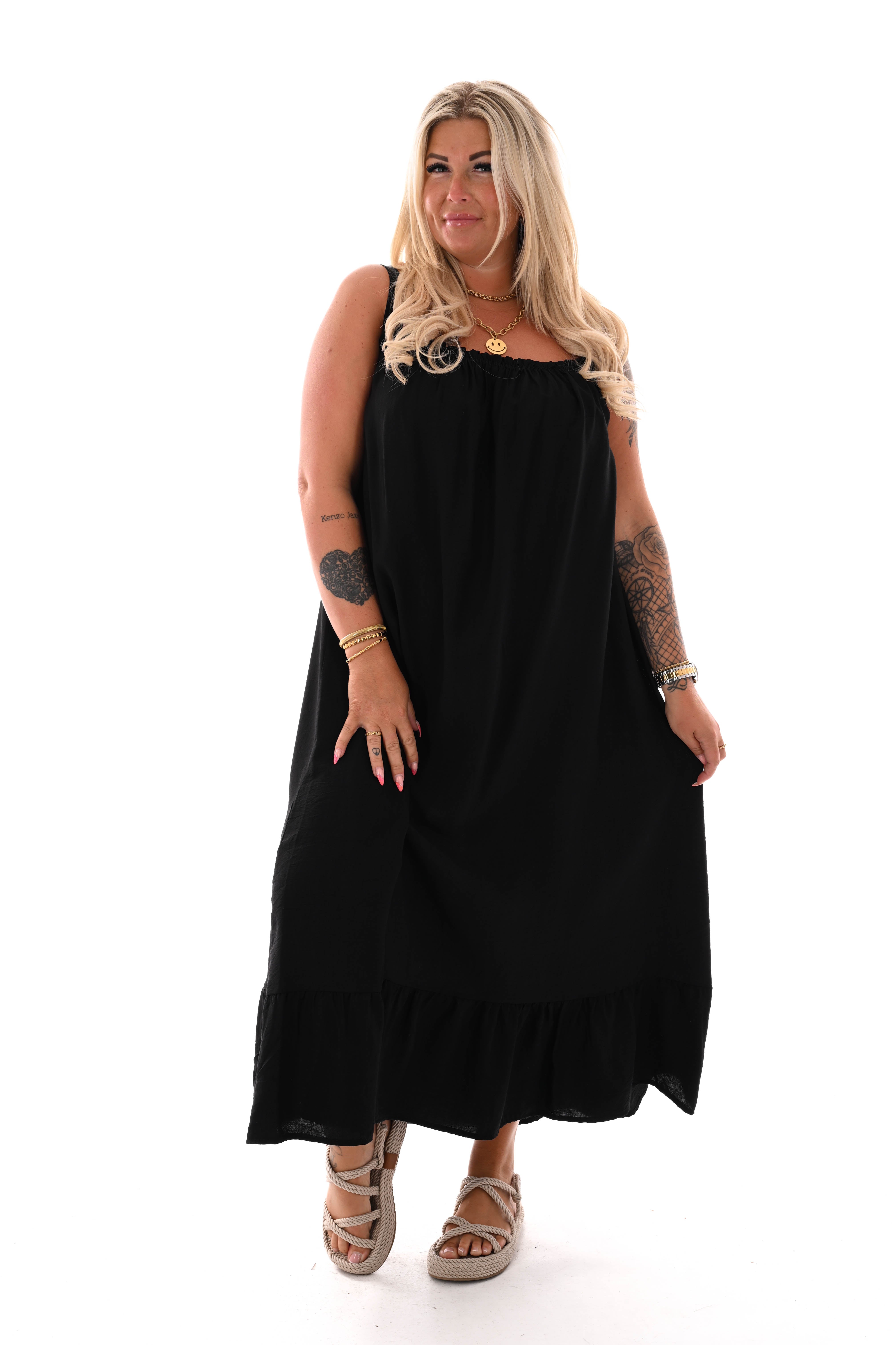 Jurk spaghetti bandjes met stretch zwart