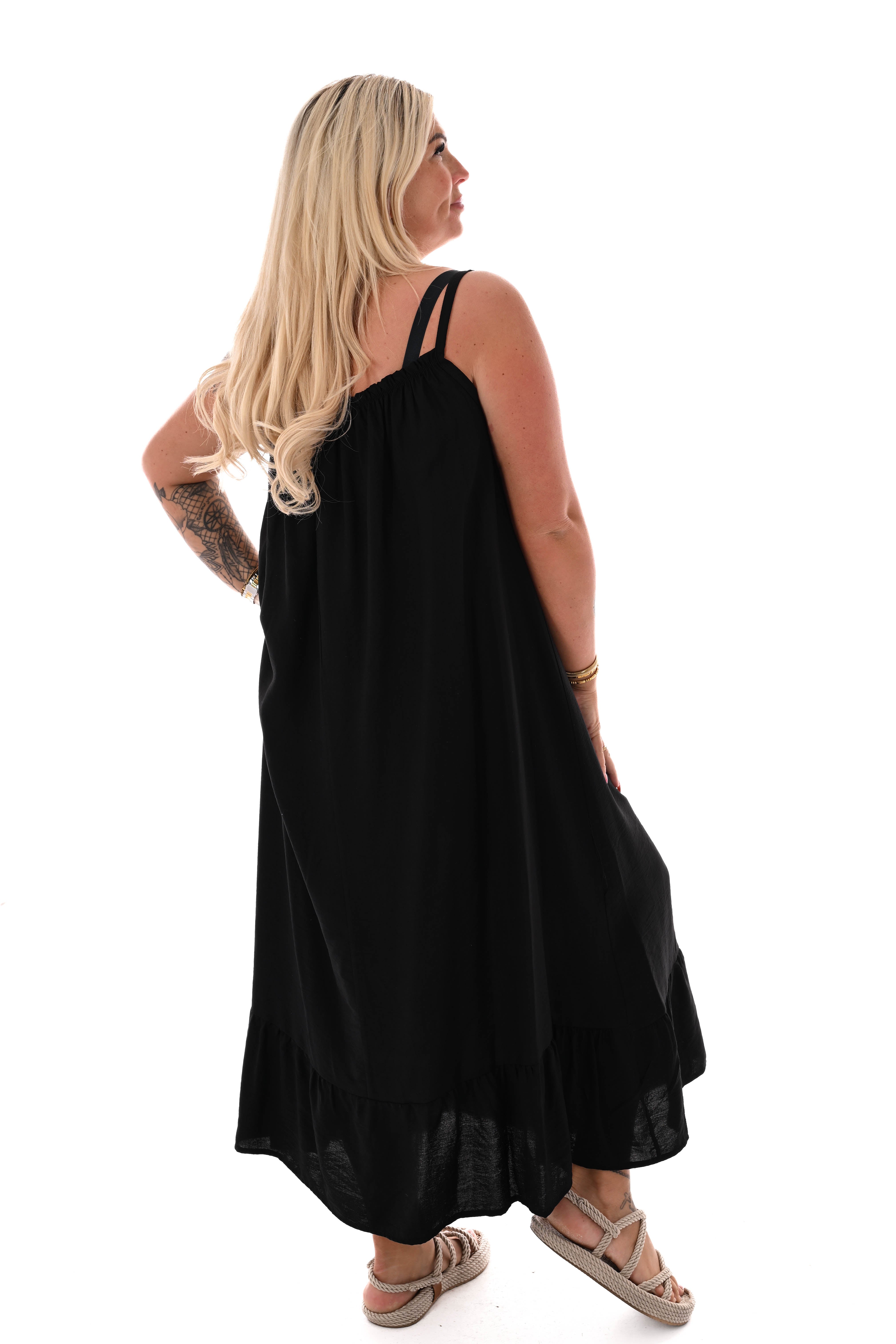 Jurk spaghetti bandjes met stretch zwart