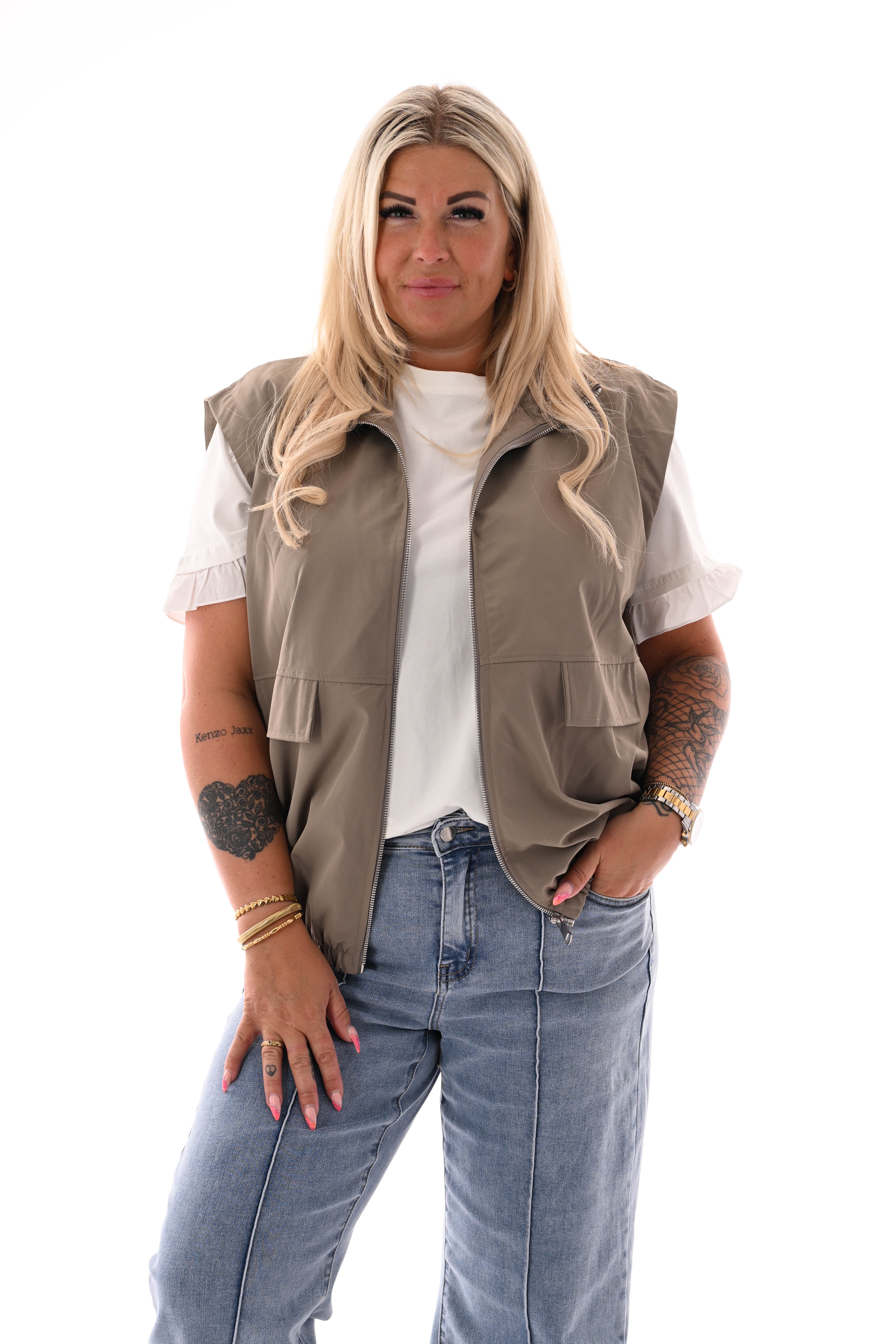 Bodywarmer met rits uni taupe