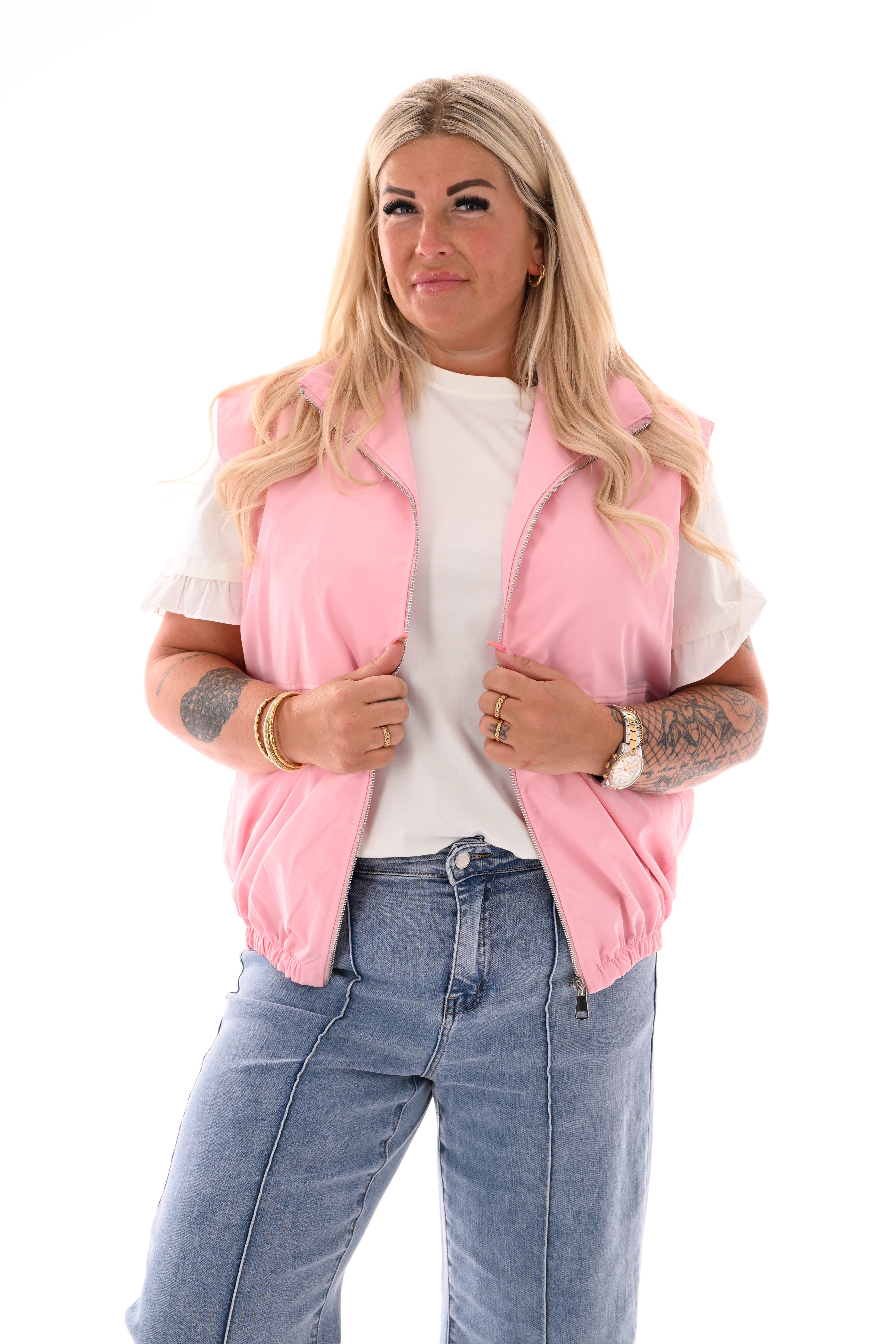 Bodywarmer met rits uni lichtroze