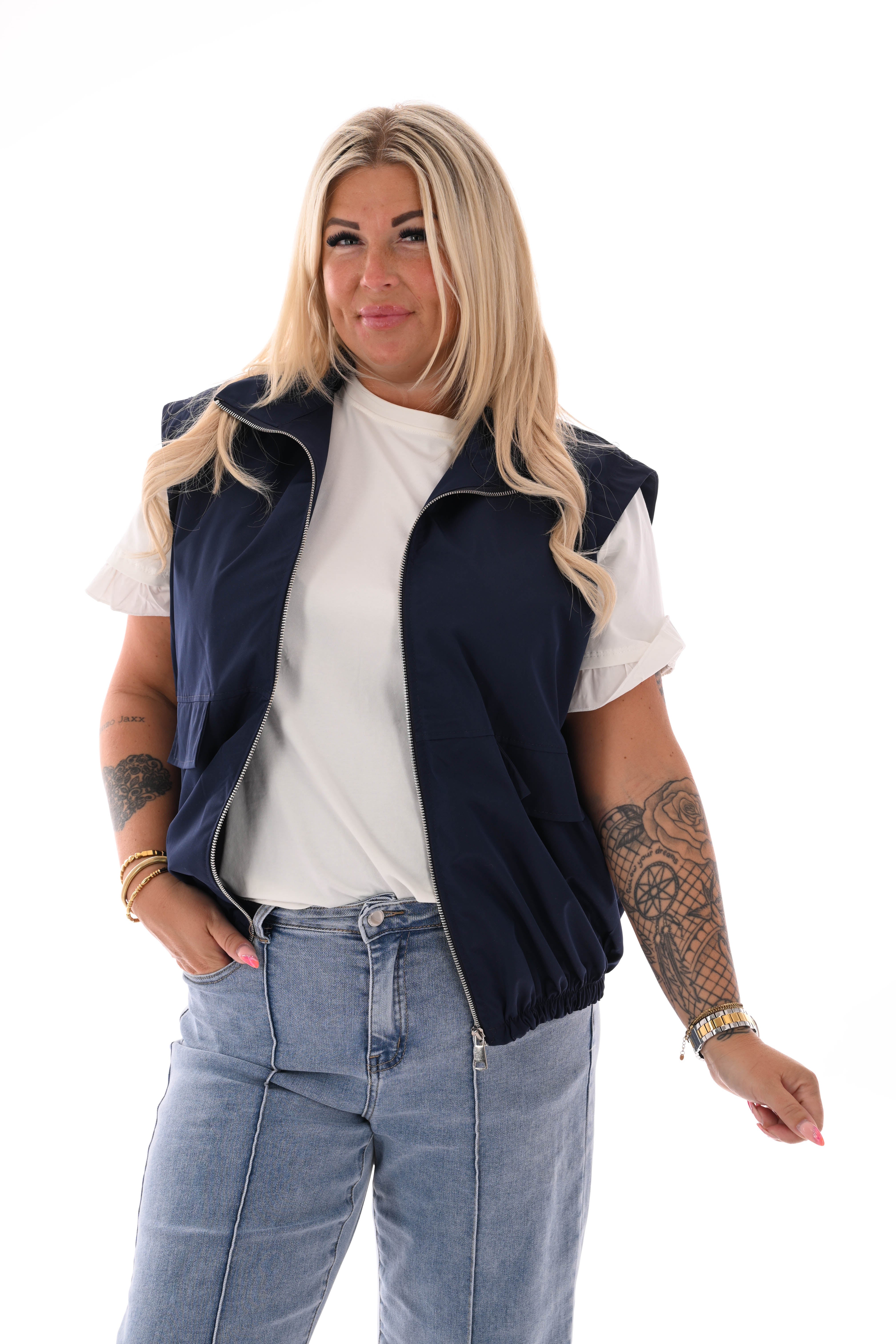 Bodywarmer met rits uni marineblauw