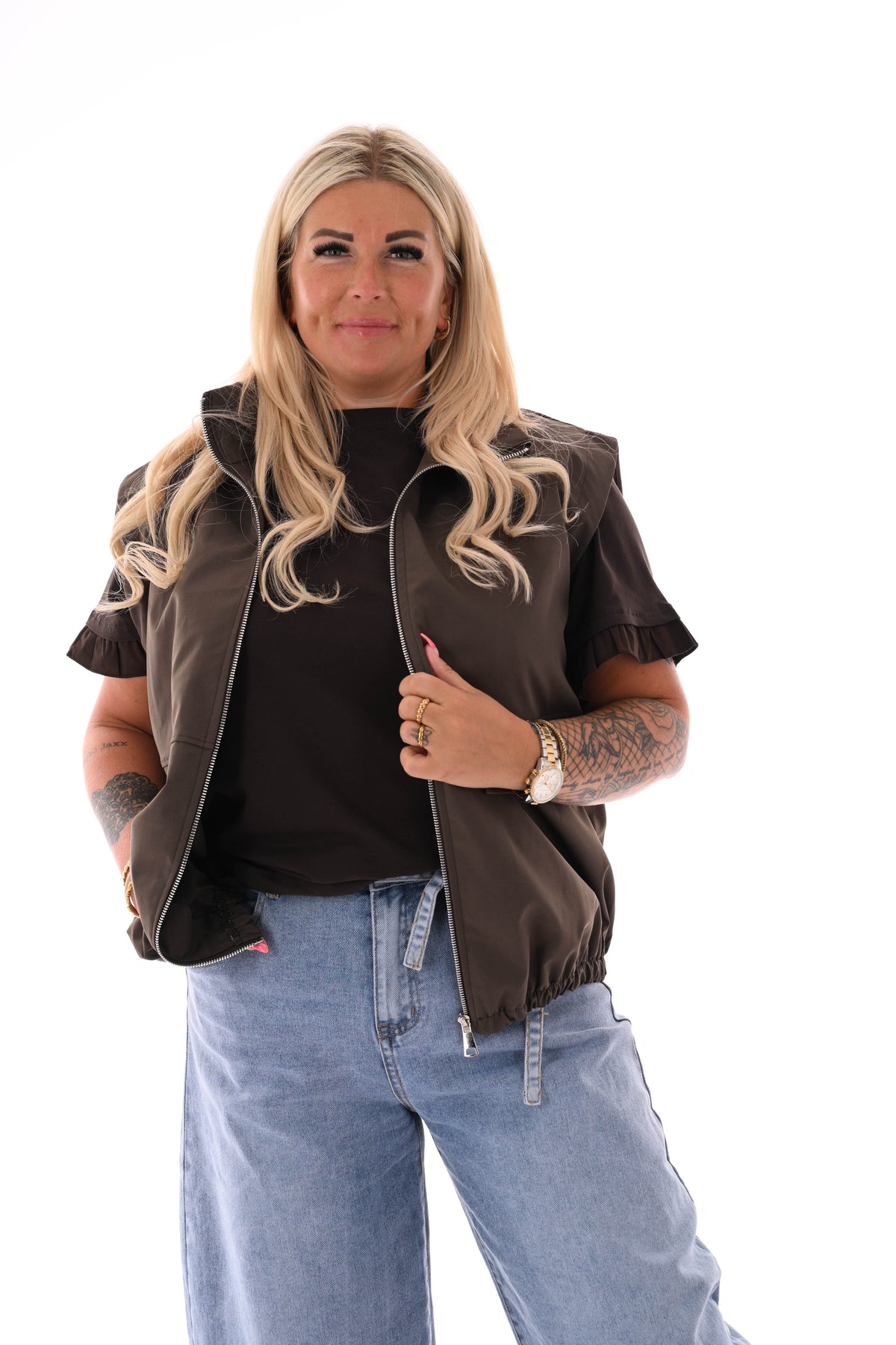 Bodywarmer met rits uni bruin