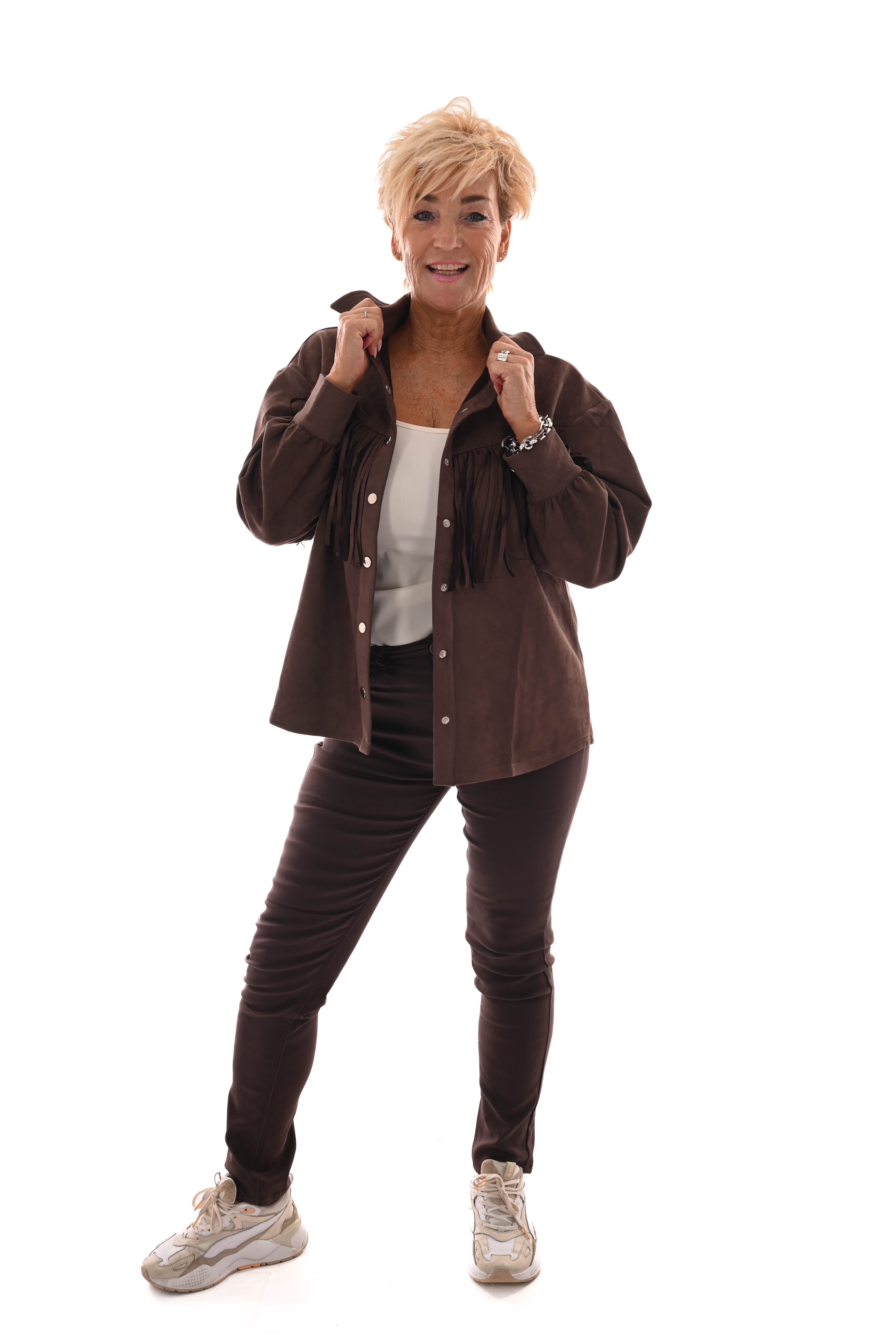 Suede look blouse franjes donkerbruin