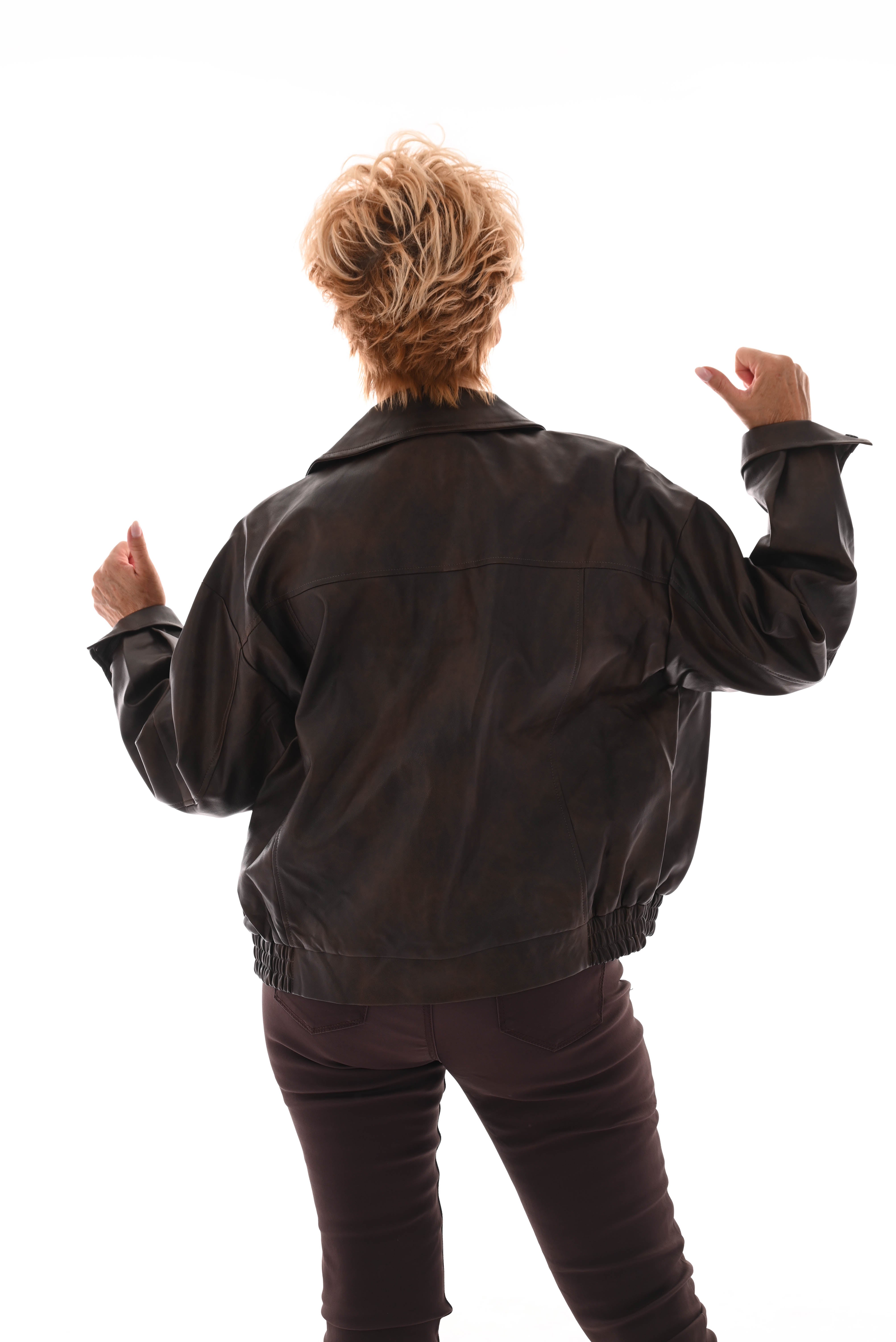 Leatherlook bomber jack donkerbruin