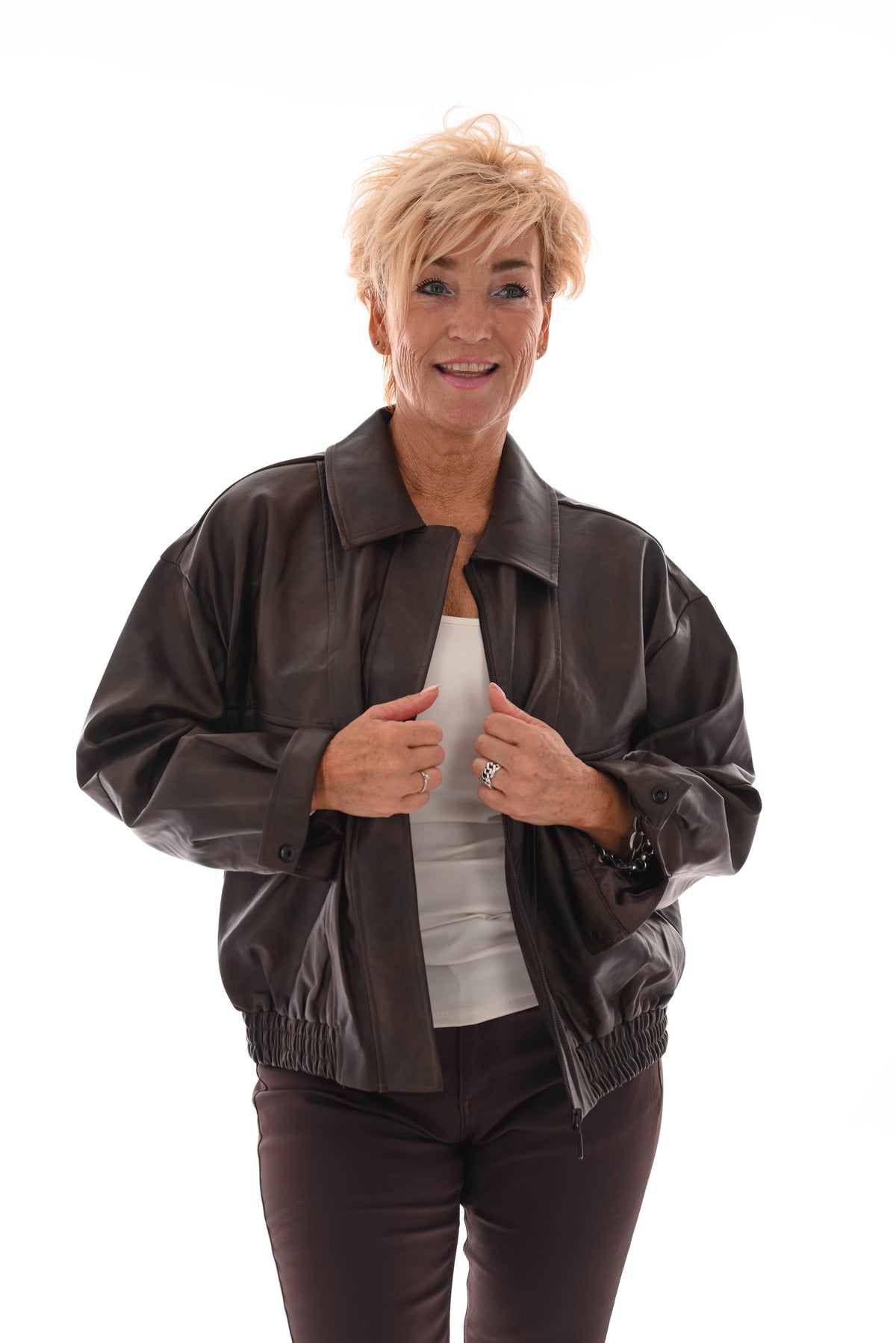 Leatherlook bomber jack donkerbruin