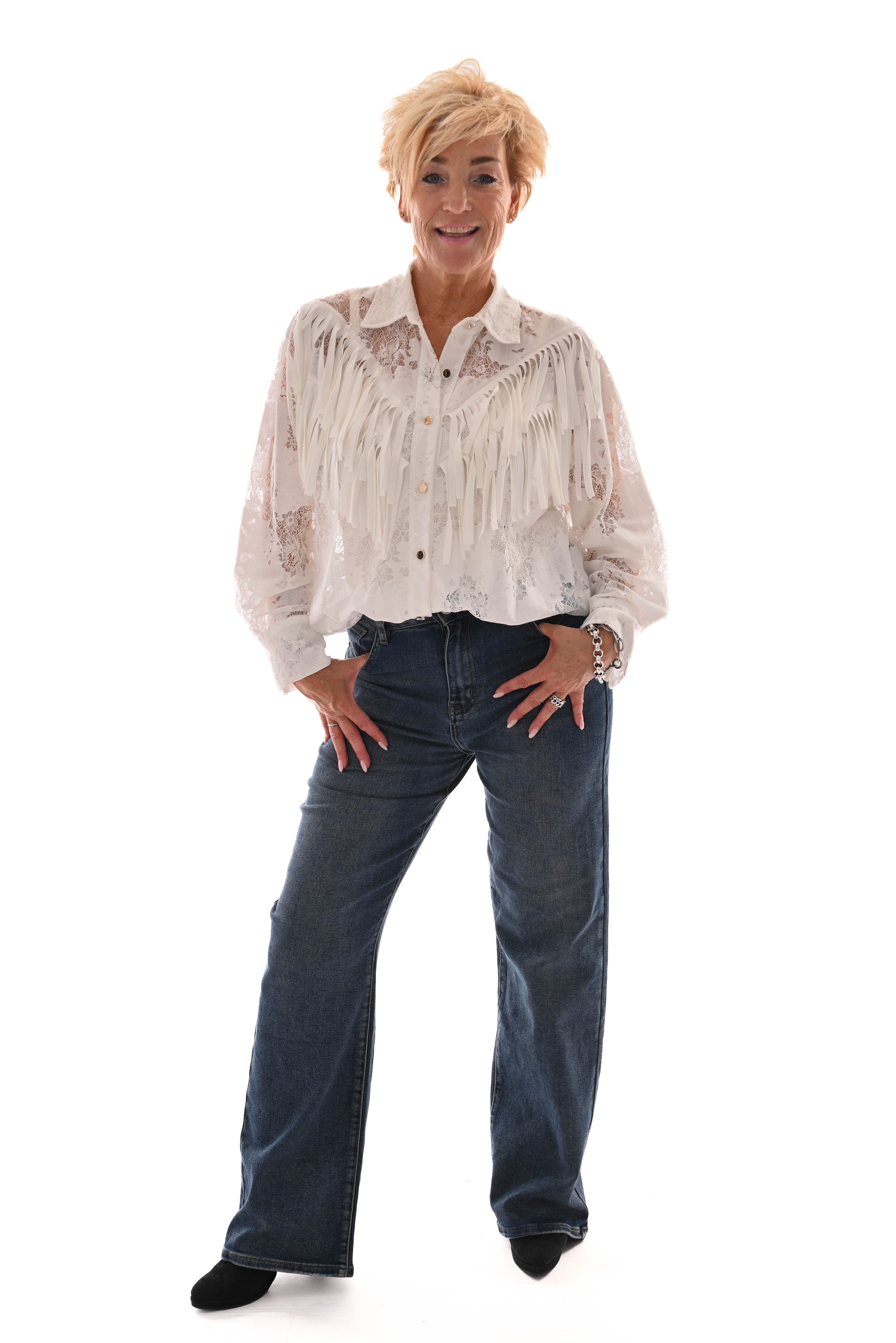 Blouse kant met franjes roomwit