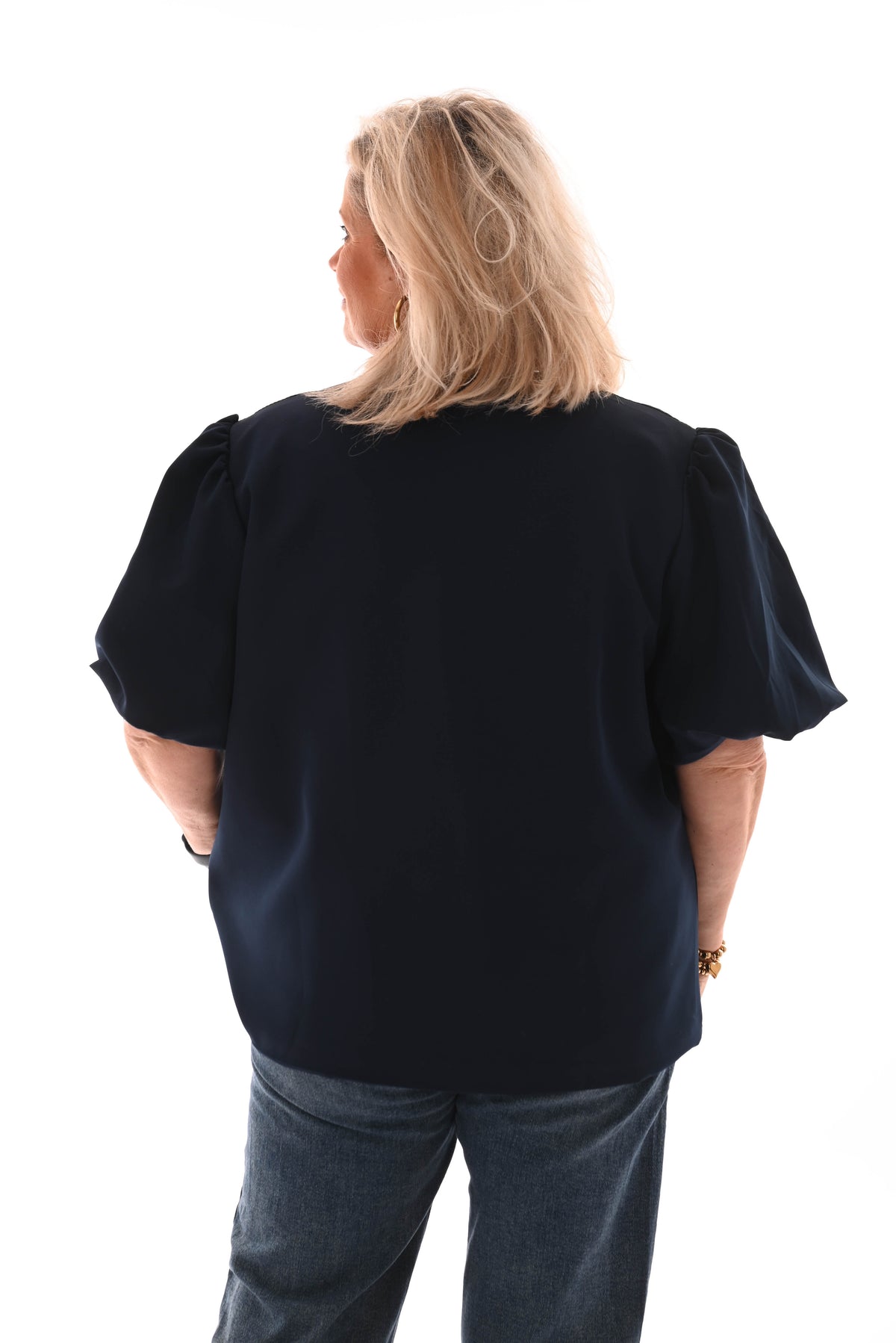 Blazer korte pofmouwen met knopen marineblauw