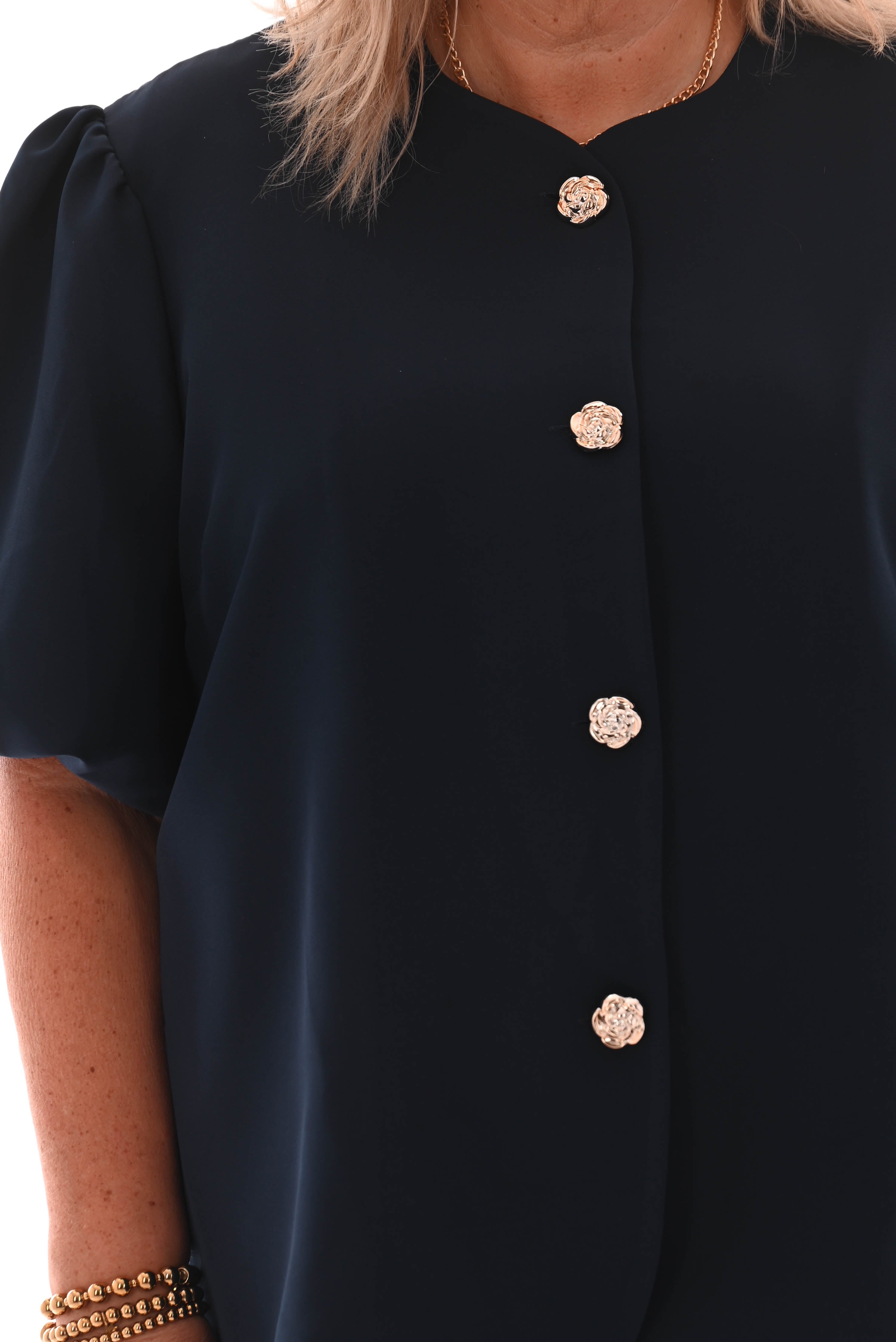 Blazer korte pofmouwen met knopen marineblauw