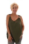 Top mouwloos  zon detail olijfgroen