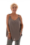 Top mouwloos  zon detail taupe