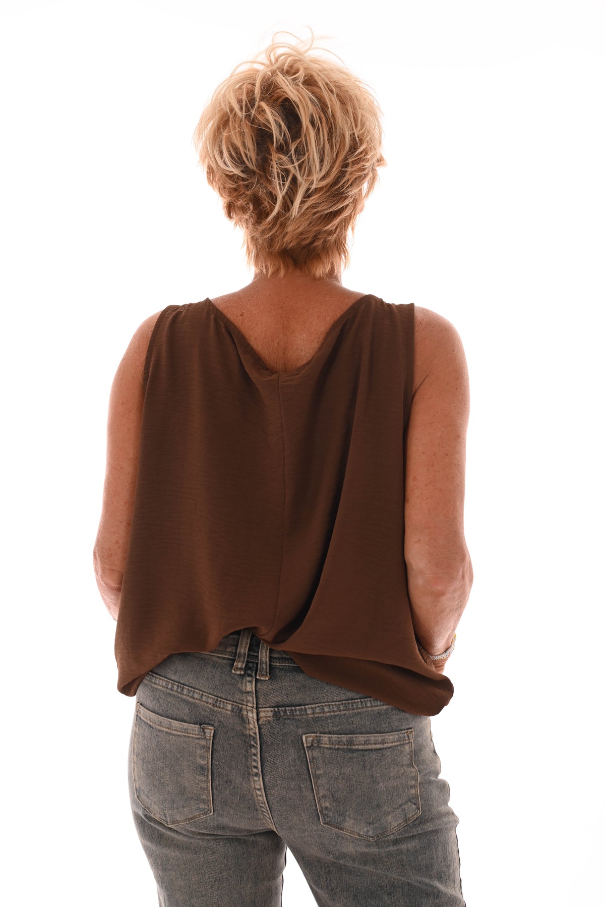 Top mouwloos  zon detail bruin