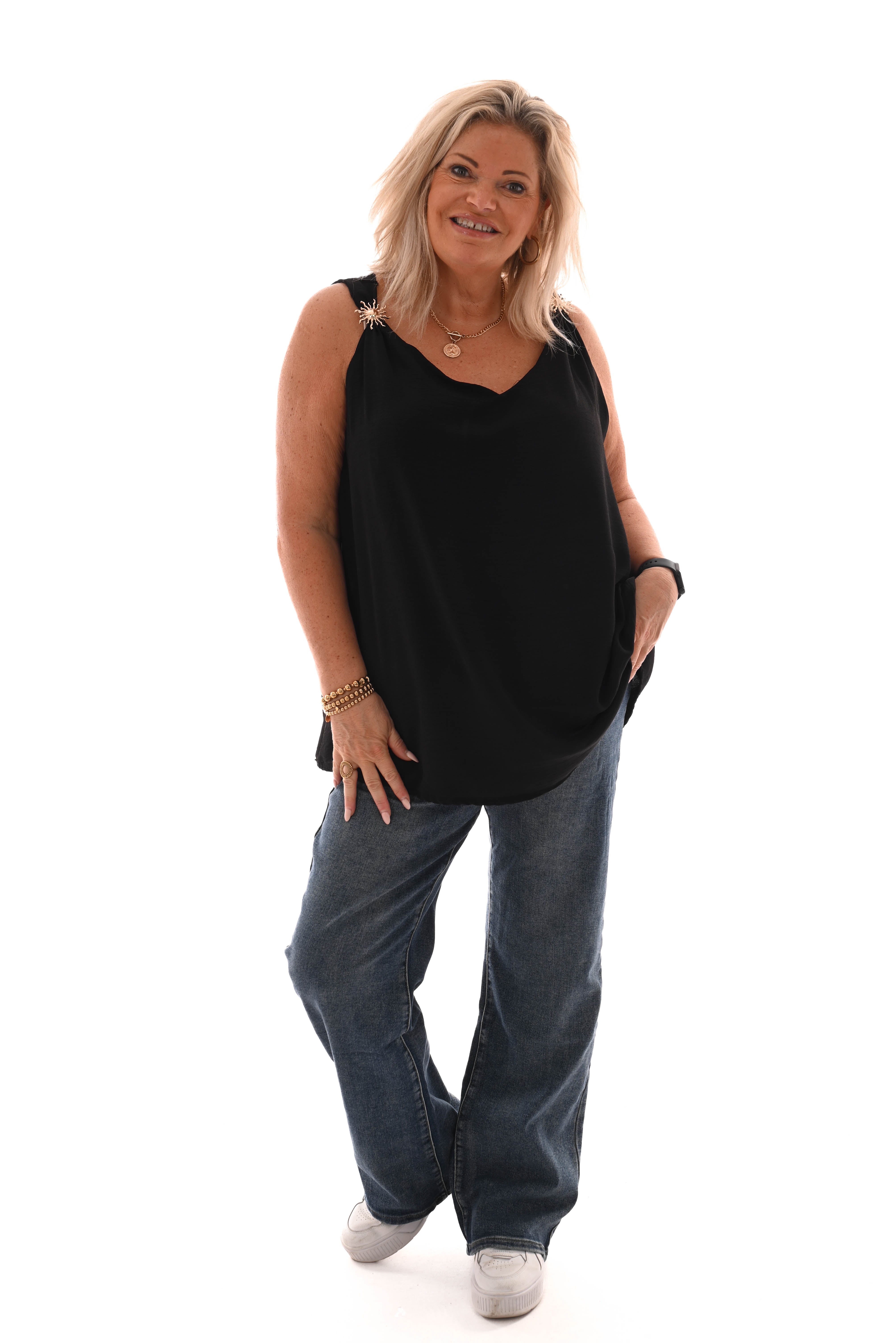 Top mouwloos  zon detail marineblauw