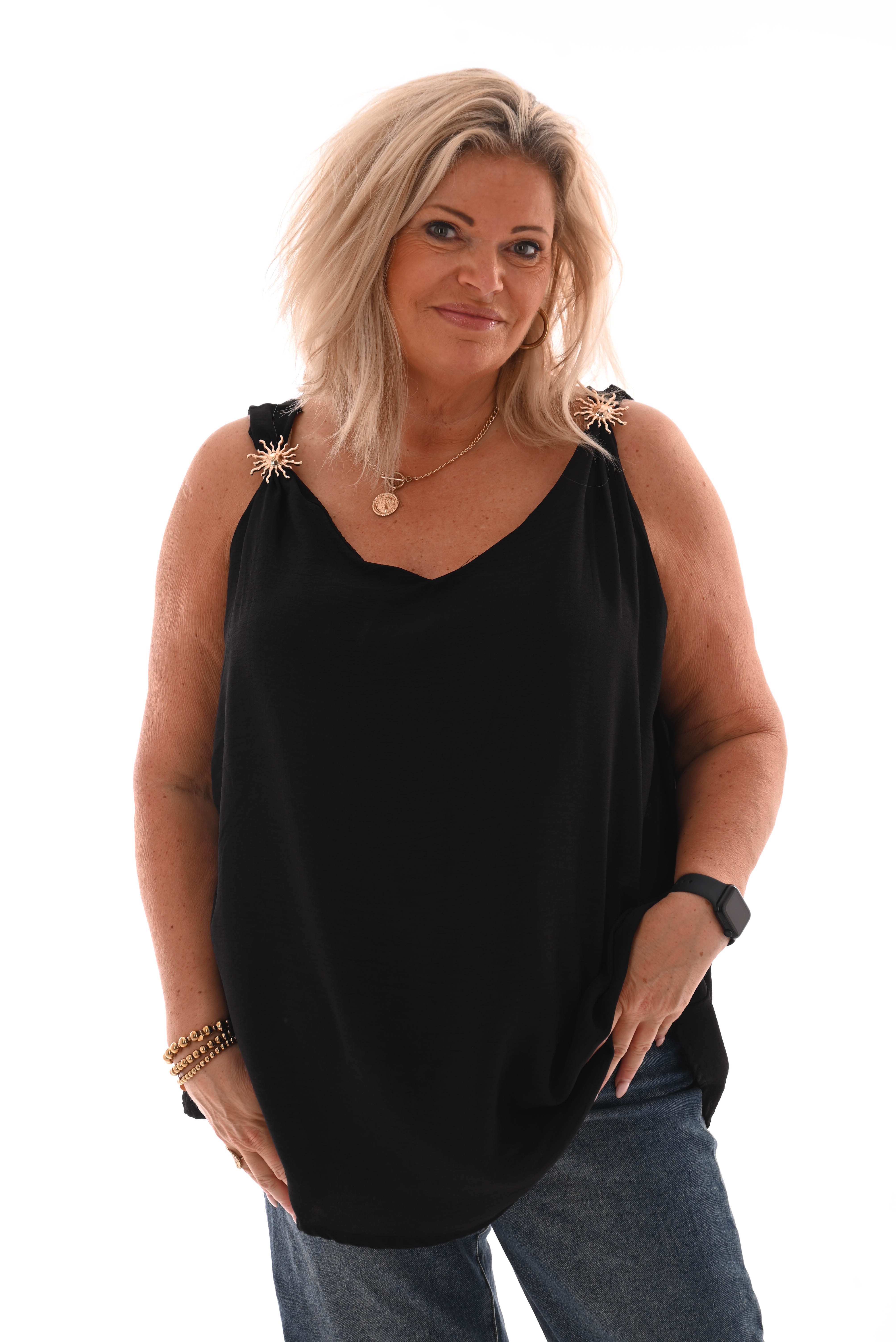 Top mouwloos  zon detail zwart