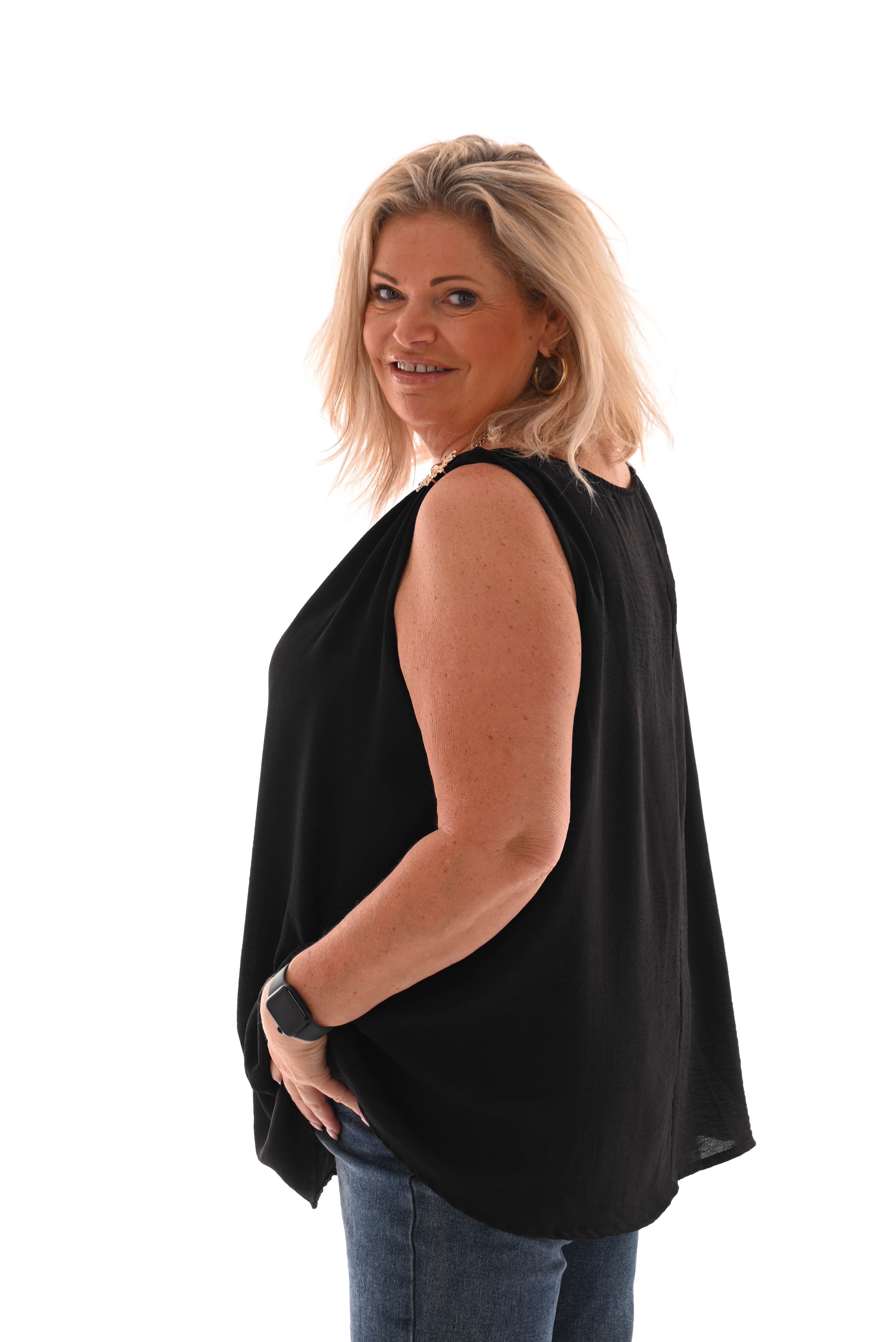 Top mouwloos  zon detail zwart