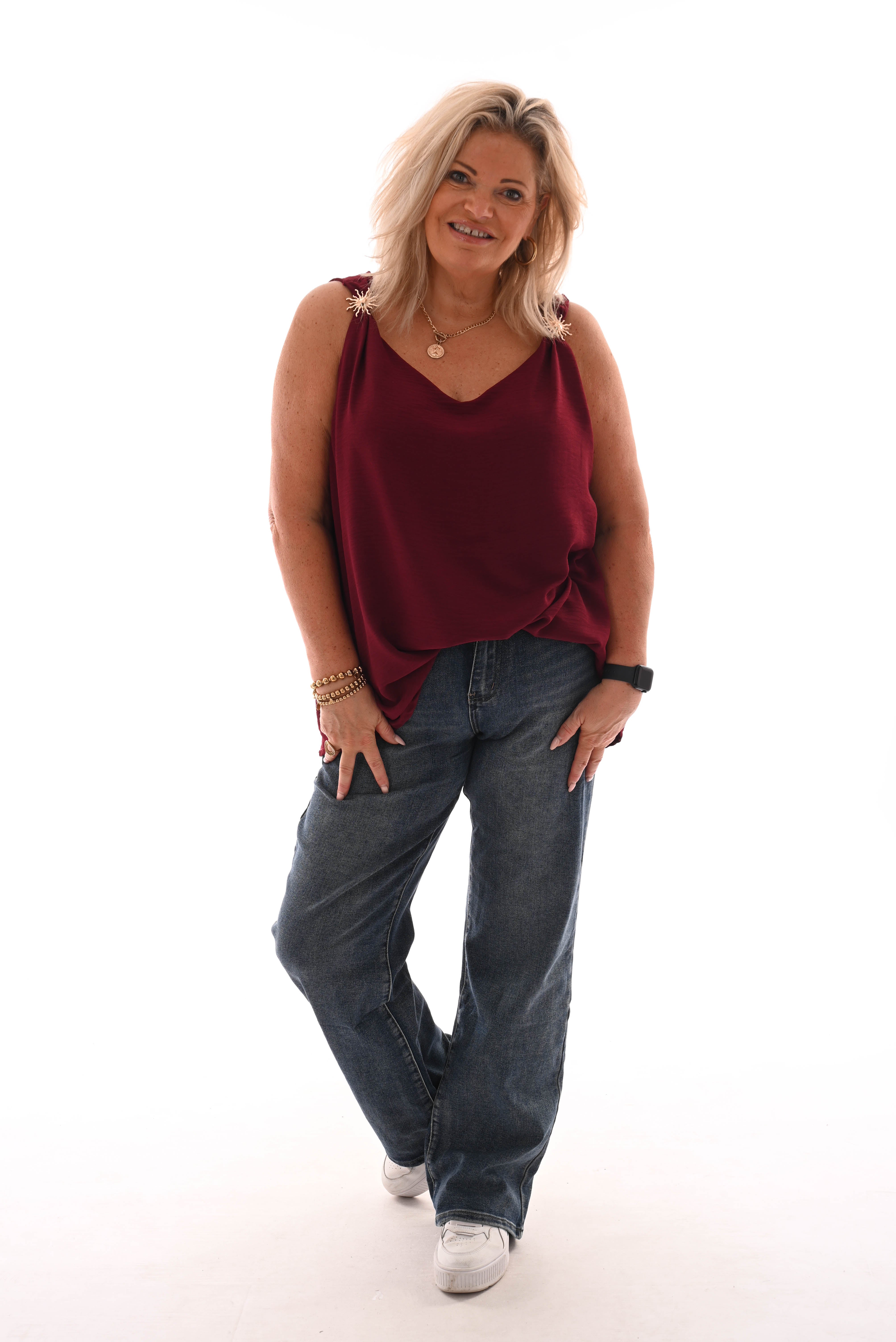 Top mouwloos  zon detail bordeaux