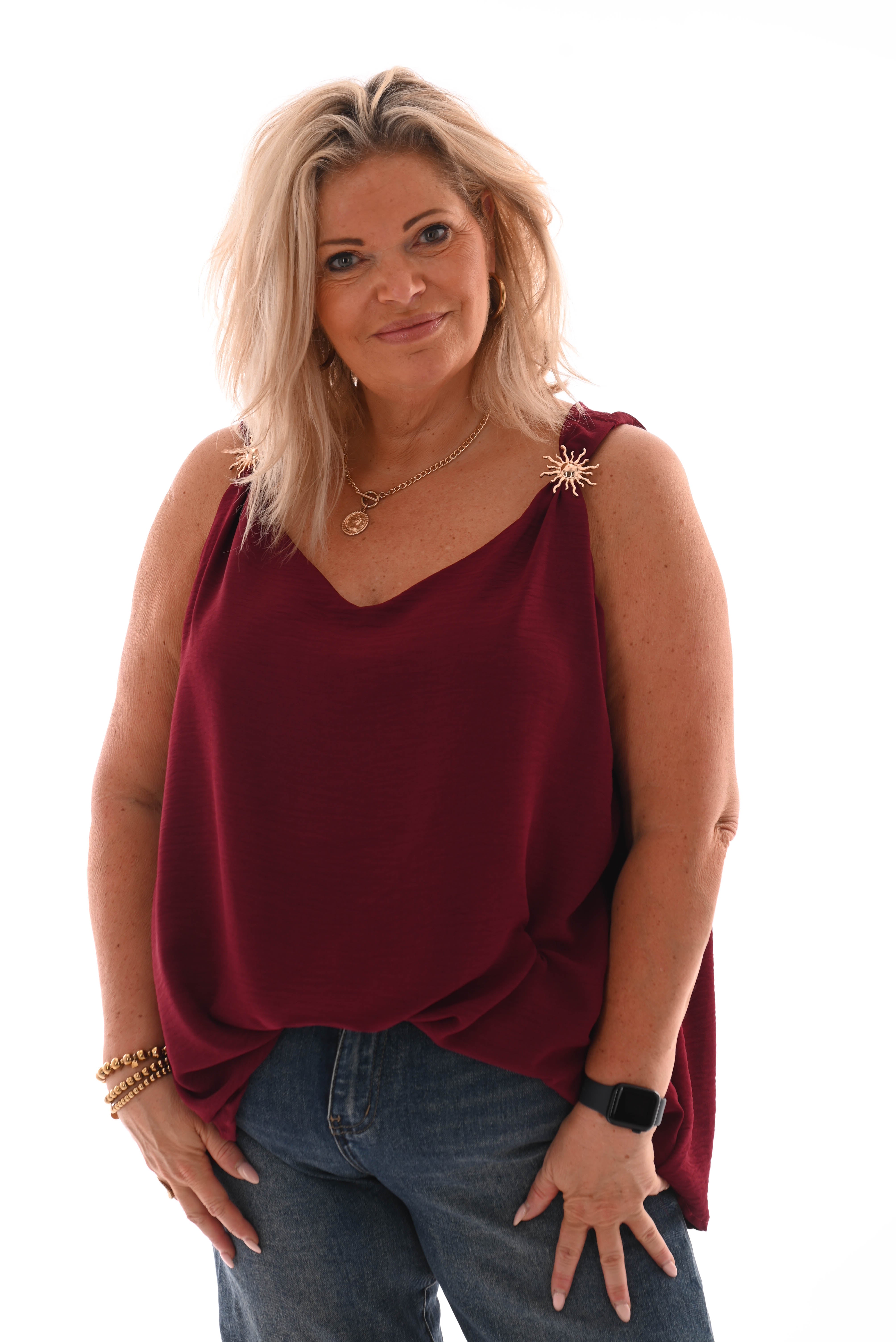 Top mouwloos  zon detail bordeaux