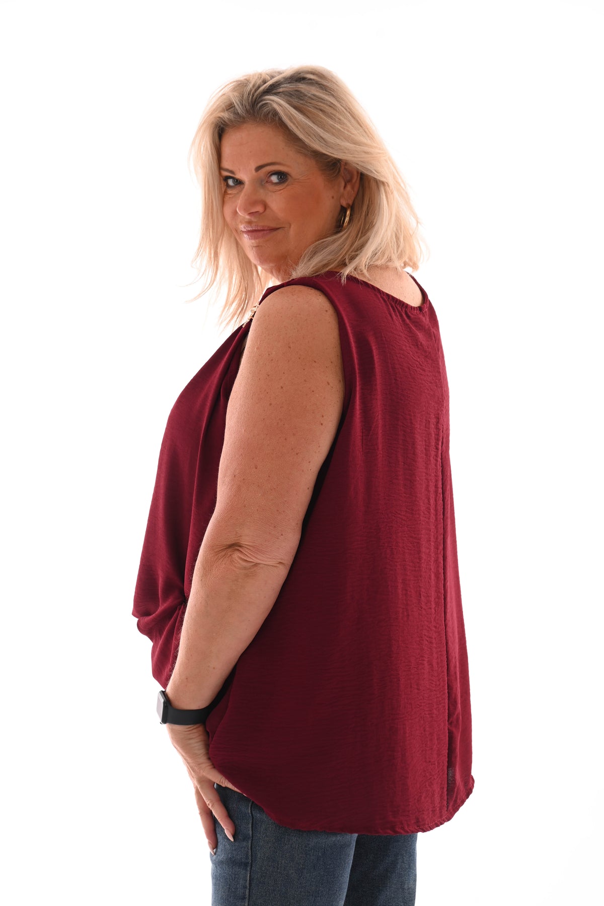 Top mouwloos  zon detail bordeaux