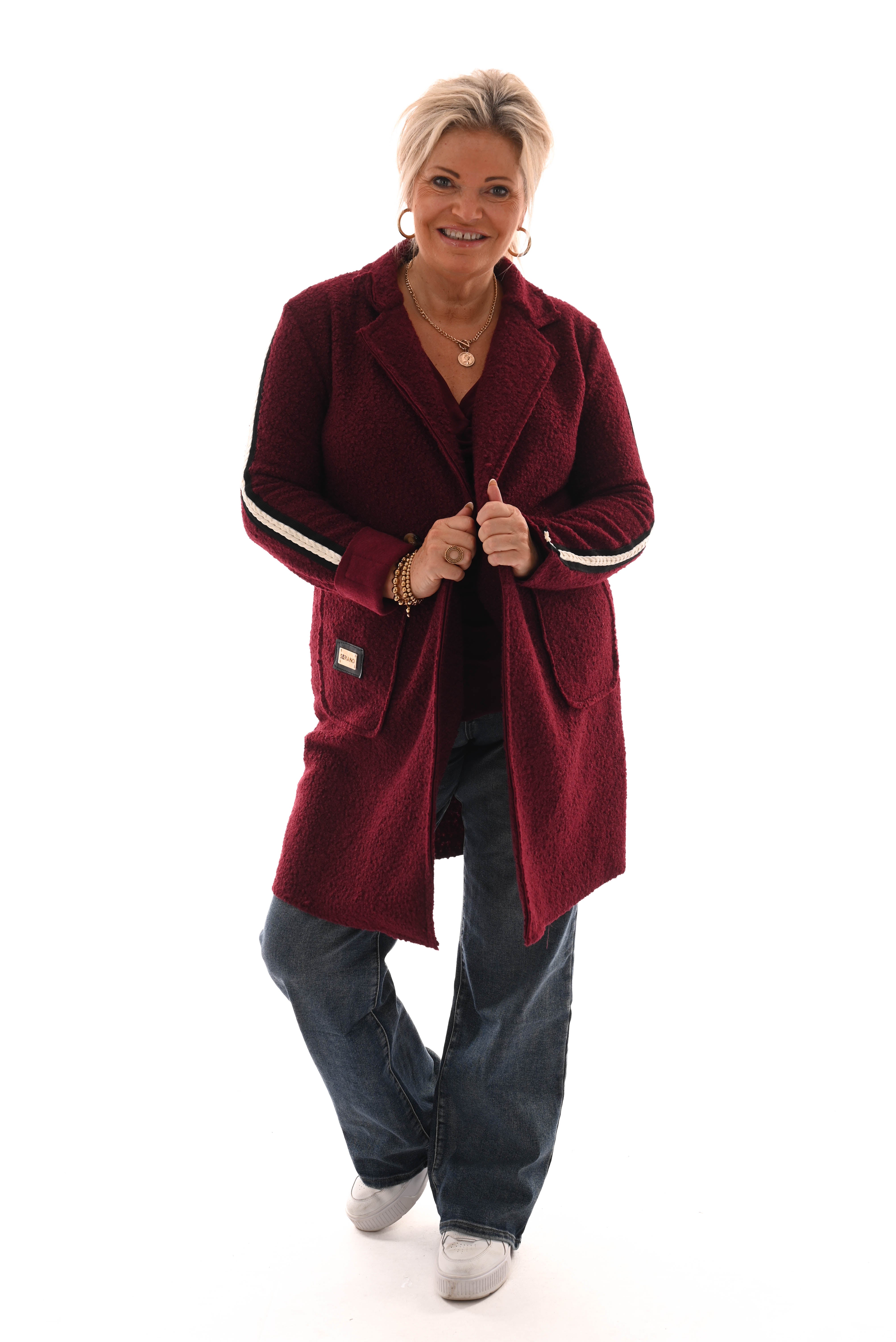 Half lange boucle jas strepen bordeaux