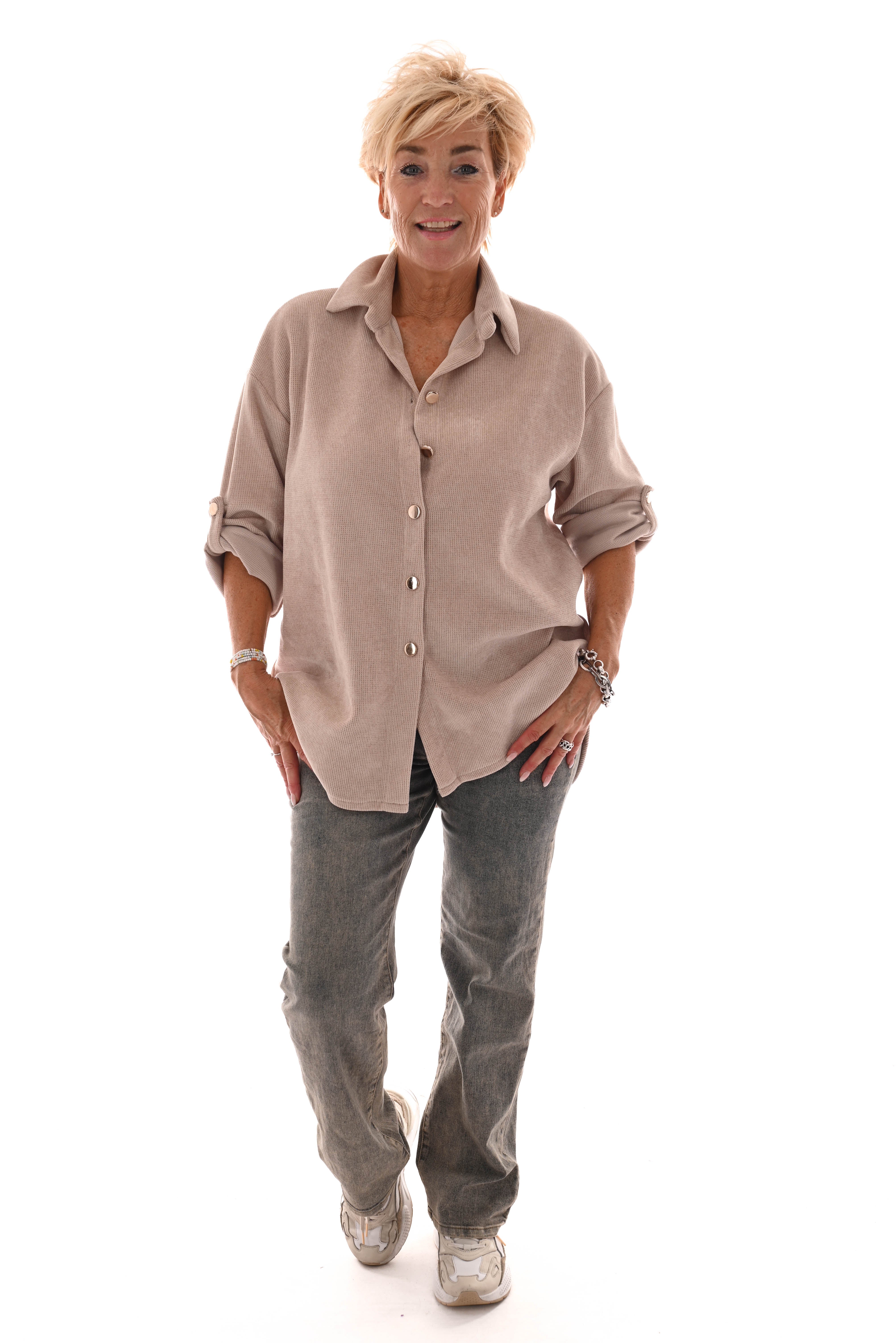 Corduroy blouse ophaalmouwen beige