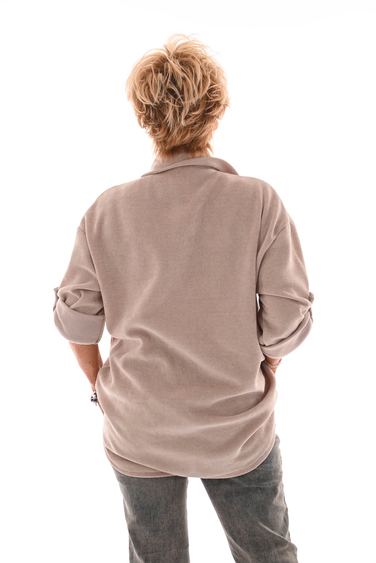 Corduroy blouse ophaalmouwen beige