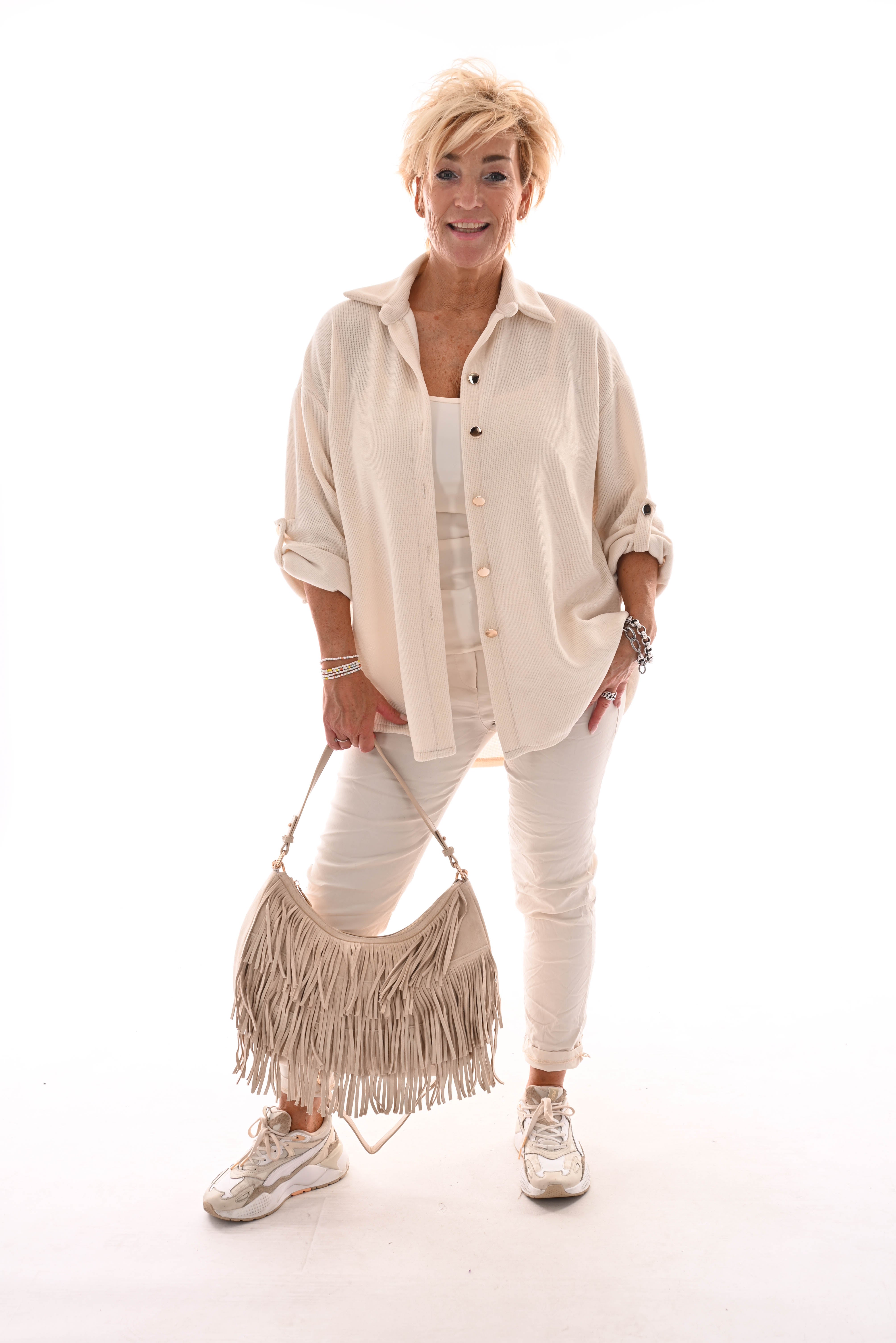 Corduroy blouse ophaalmouwen roomwit
