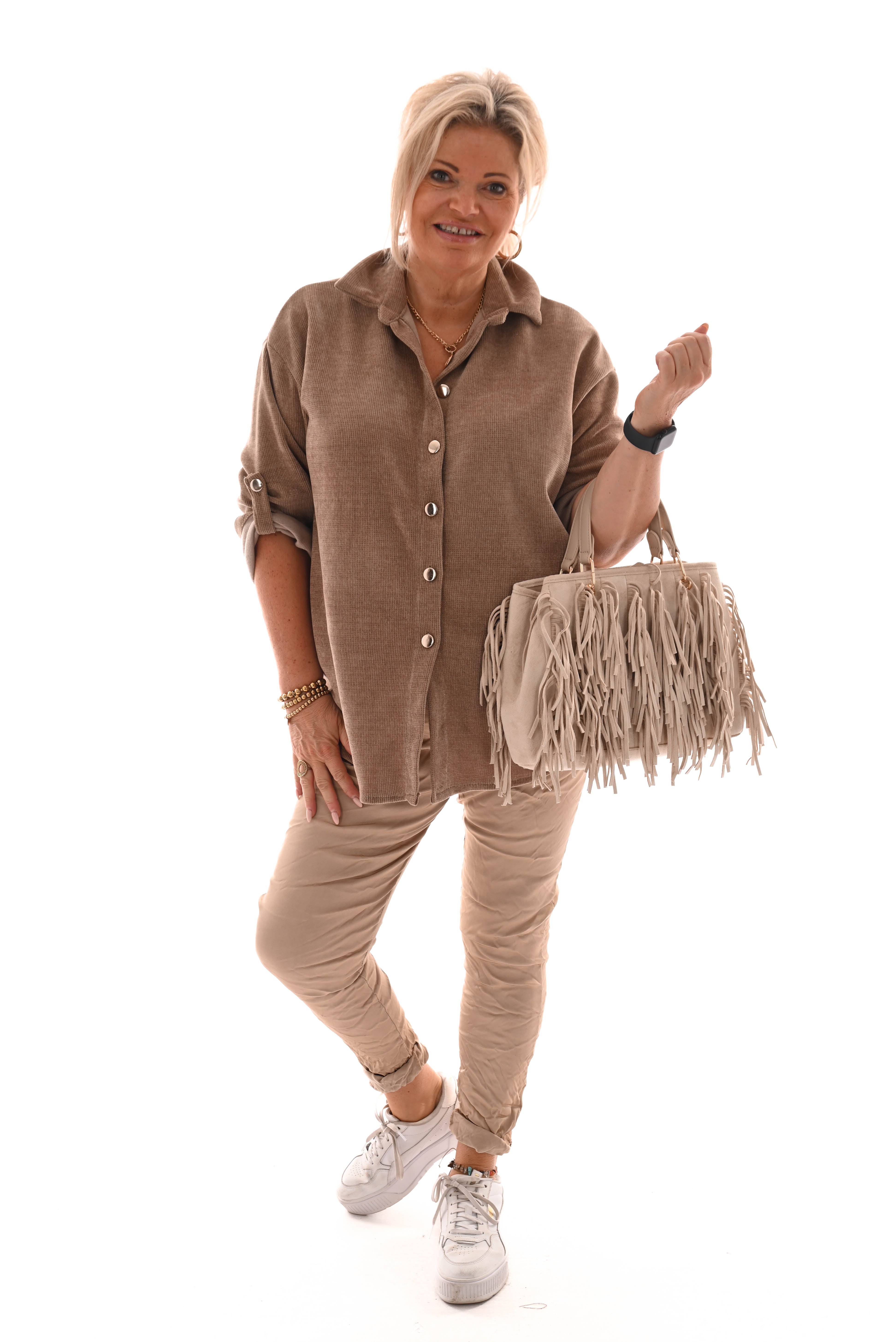 Corduroy blouse ophaalmouwen lichtbruin