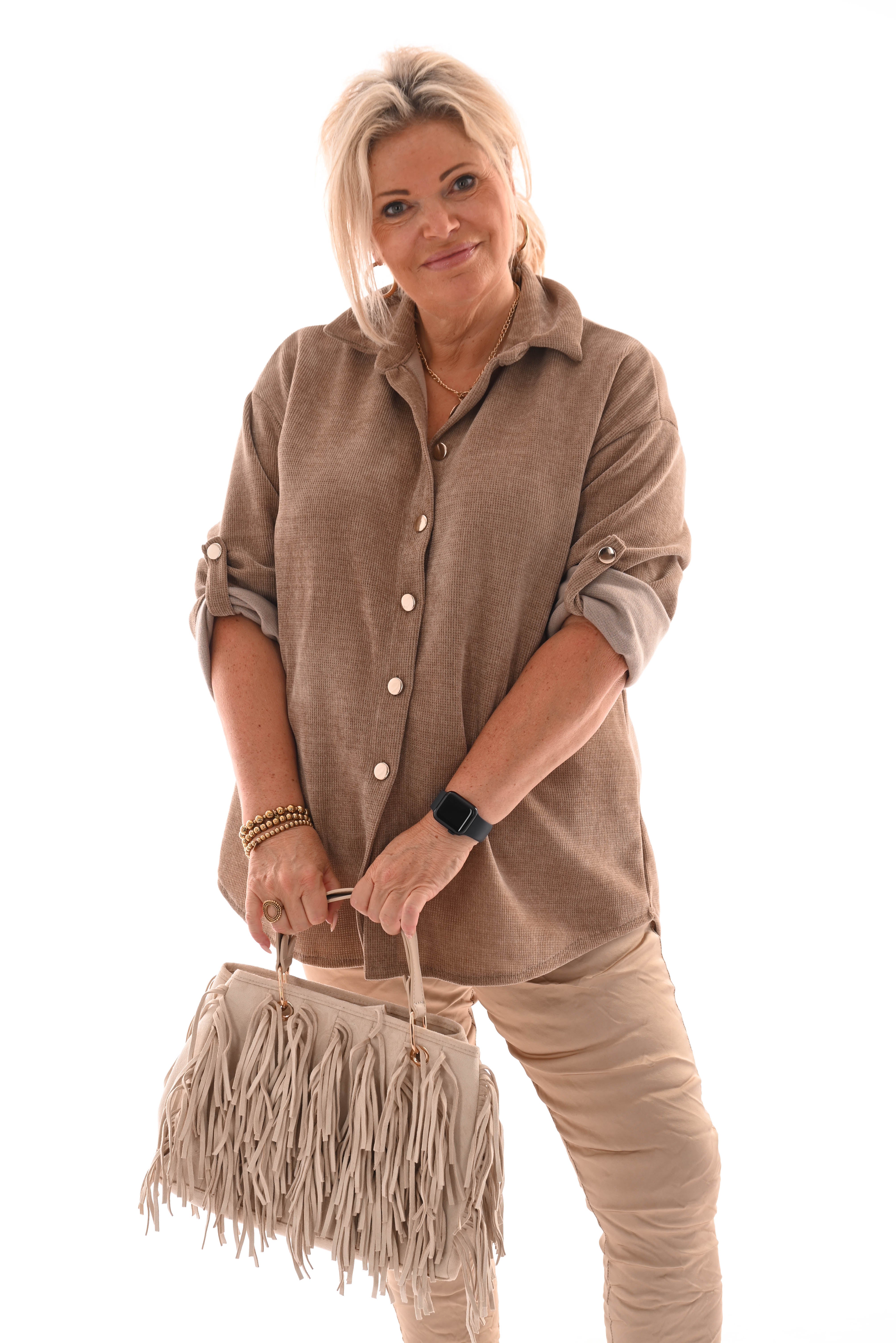 Corduroy blouse ophaalmouwen lichtbruin