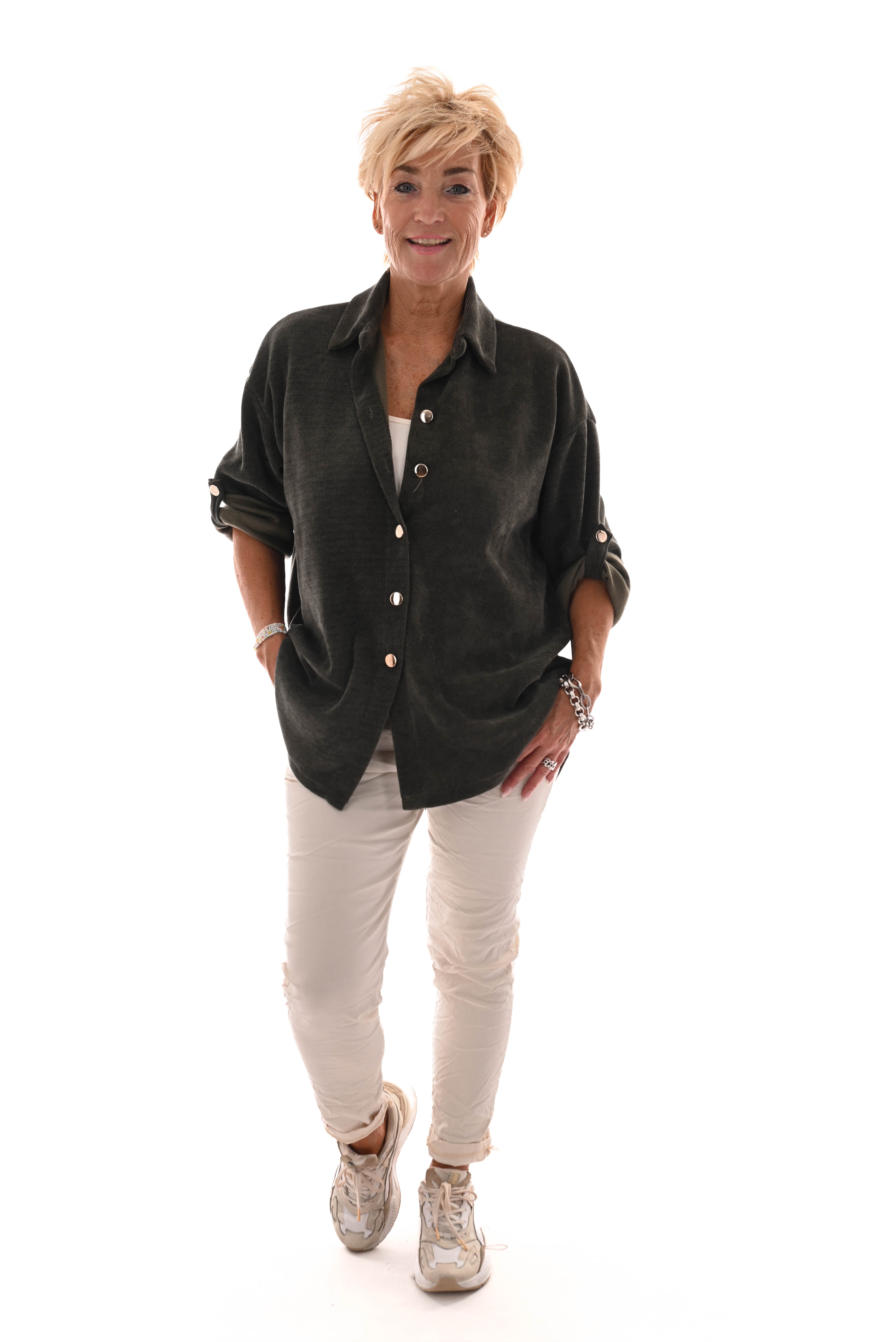 Corduroy blouse ophaalmouwen legergroen