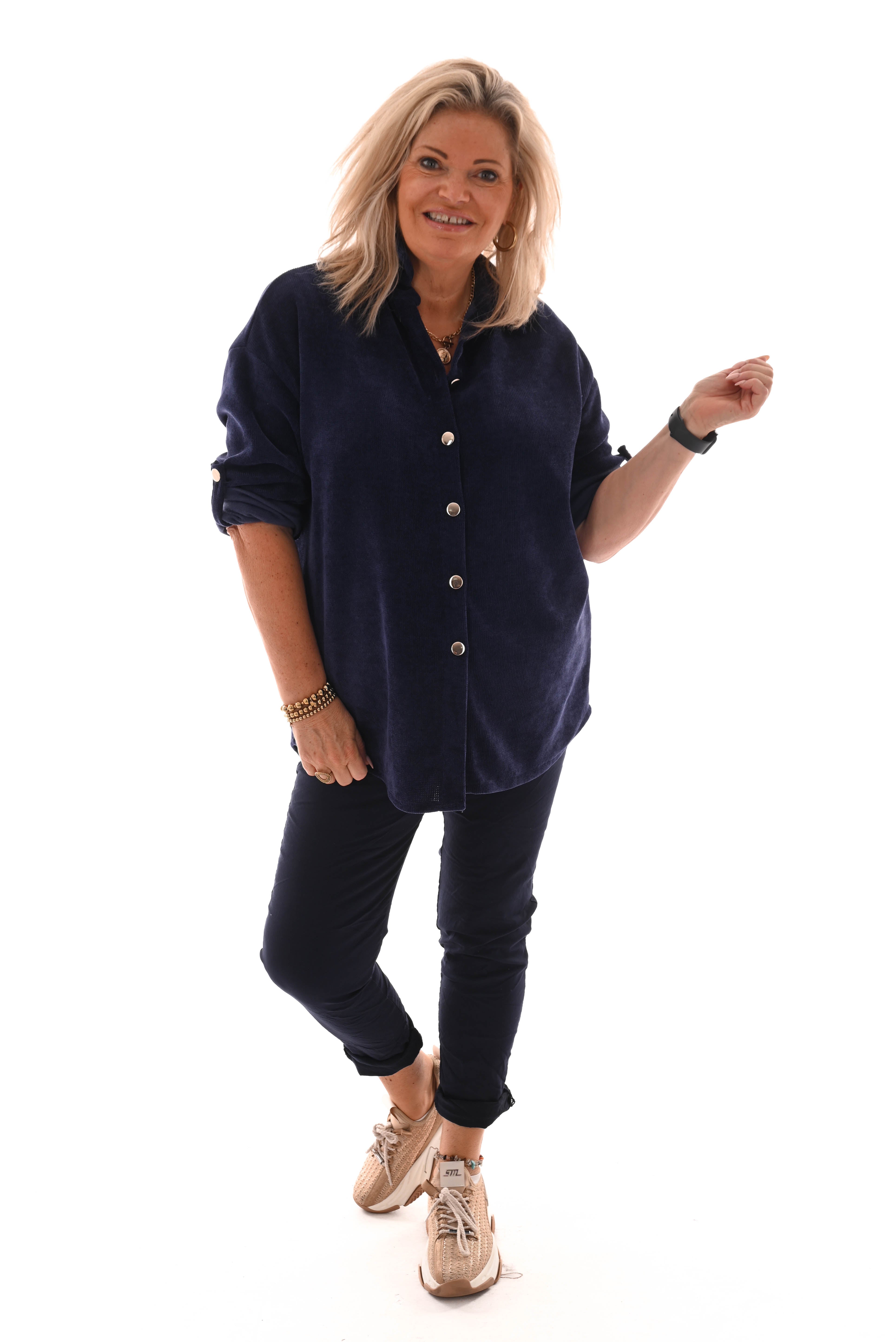 Corduroy blouse ophaalmouwen marineblauw