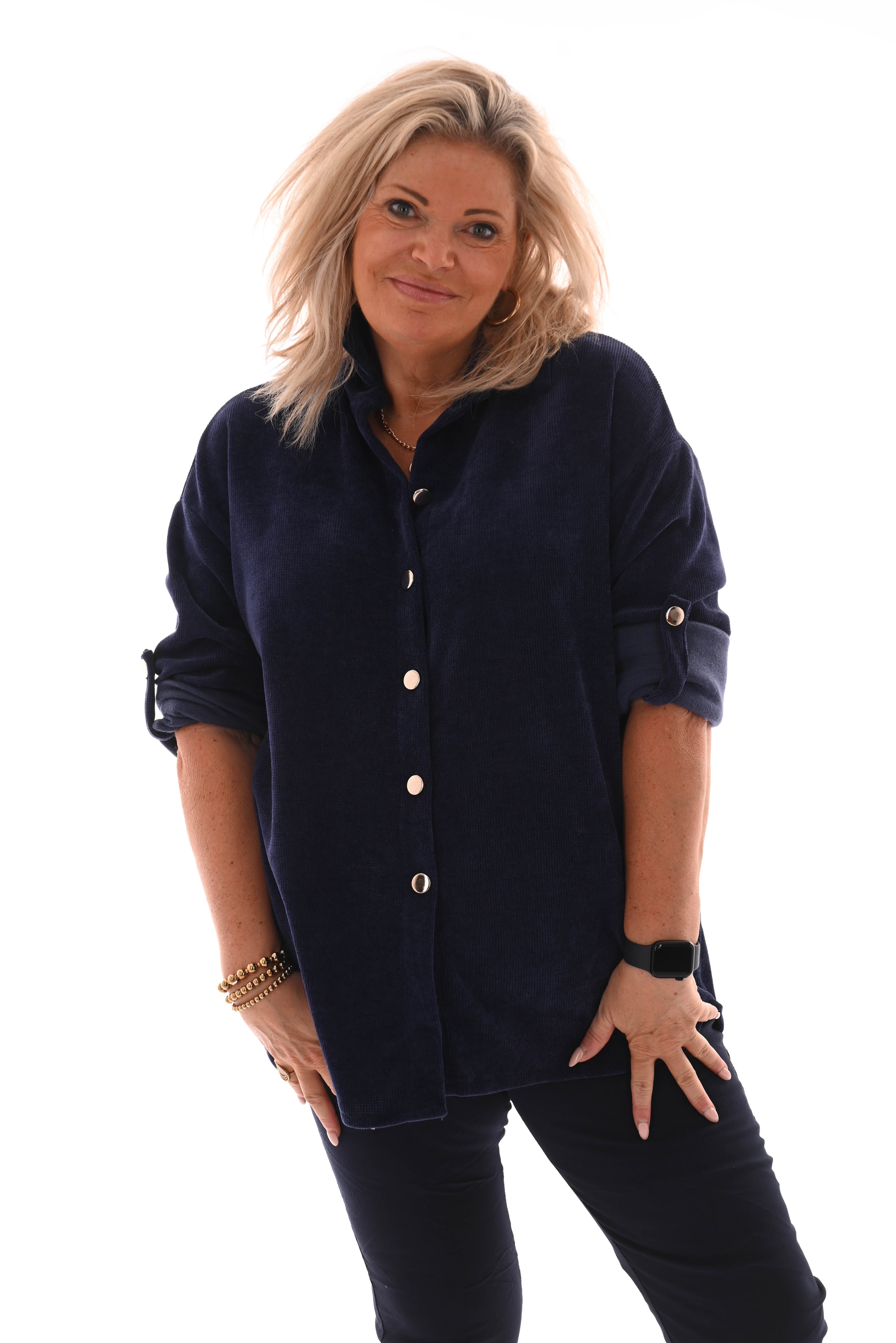 Corduroy blouse ophaalmouwen marineblauw