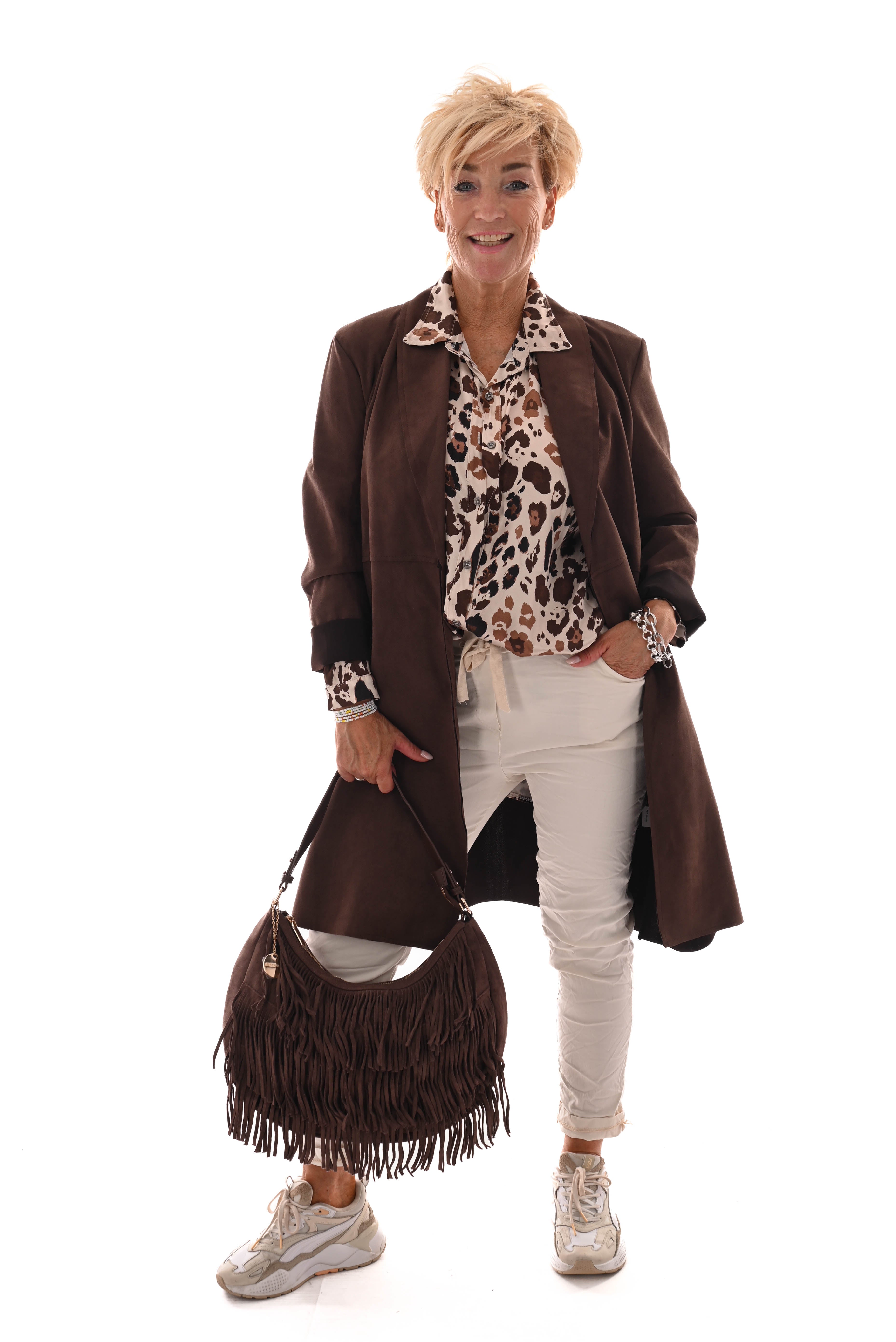 Suede look jas donkerbruin