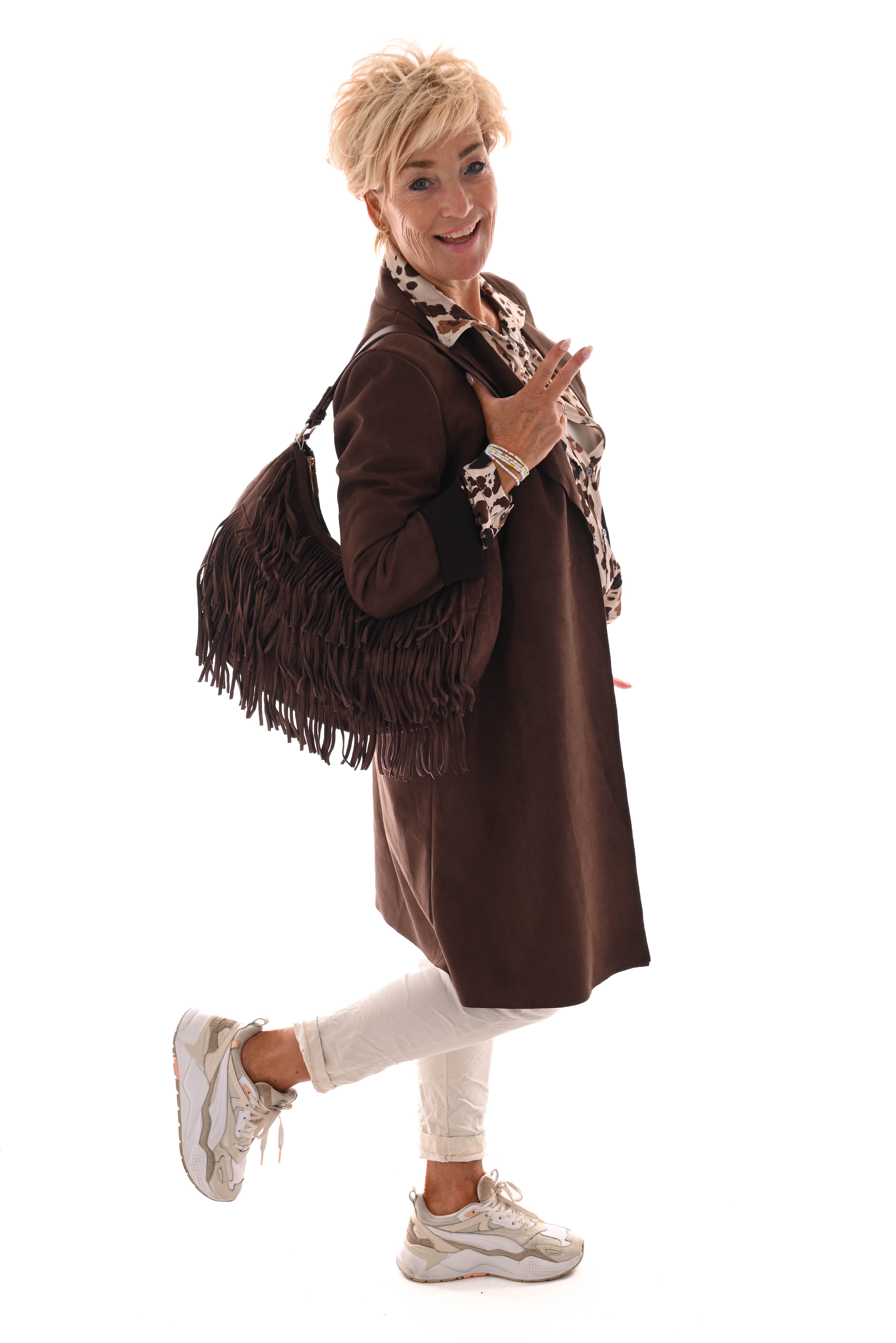 Suede look jas donkerbruin