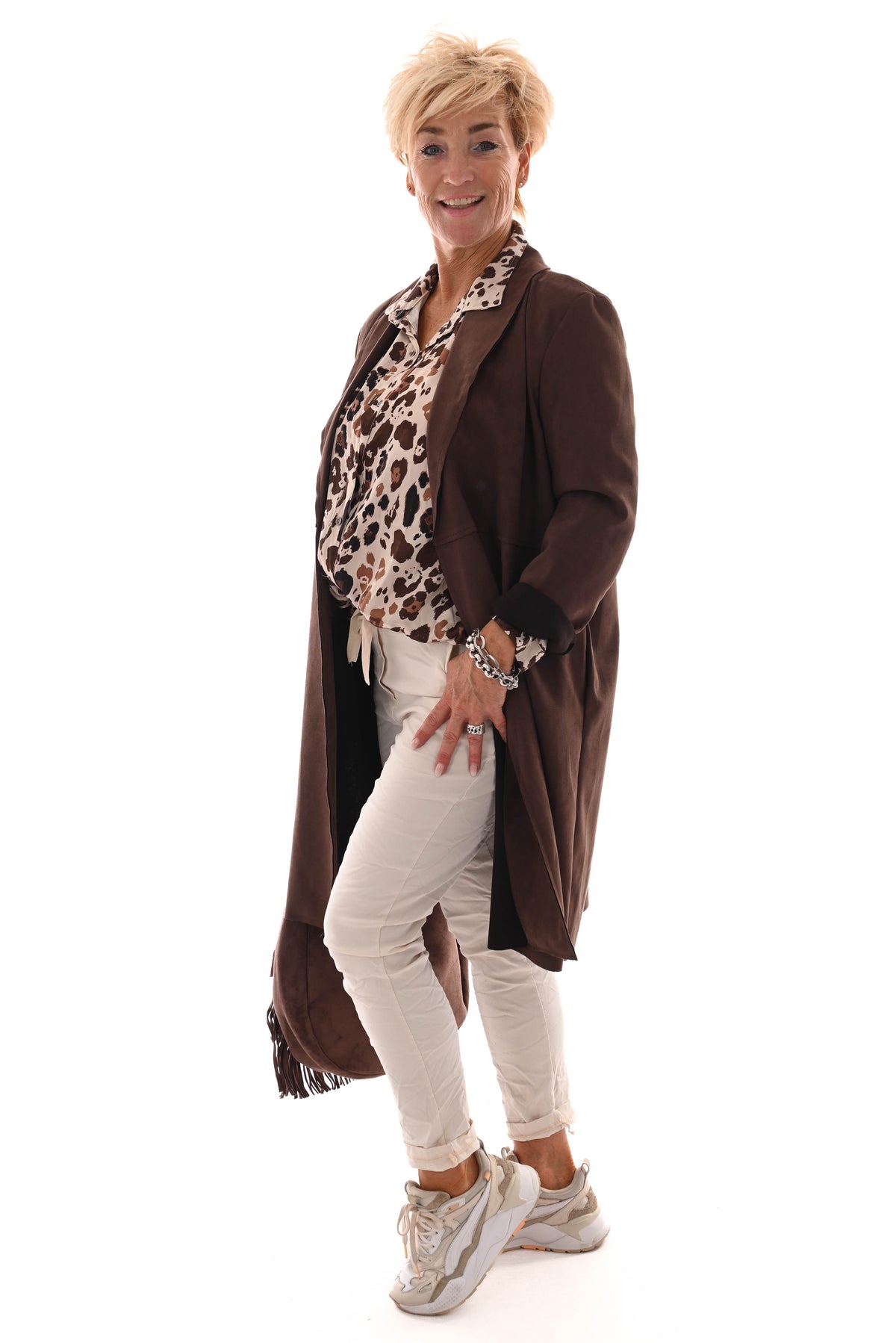 Suede look jas donkerbruin