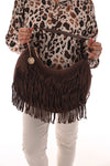 Tas suedinelook franjes rond donkerbruin